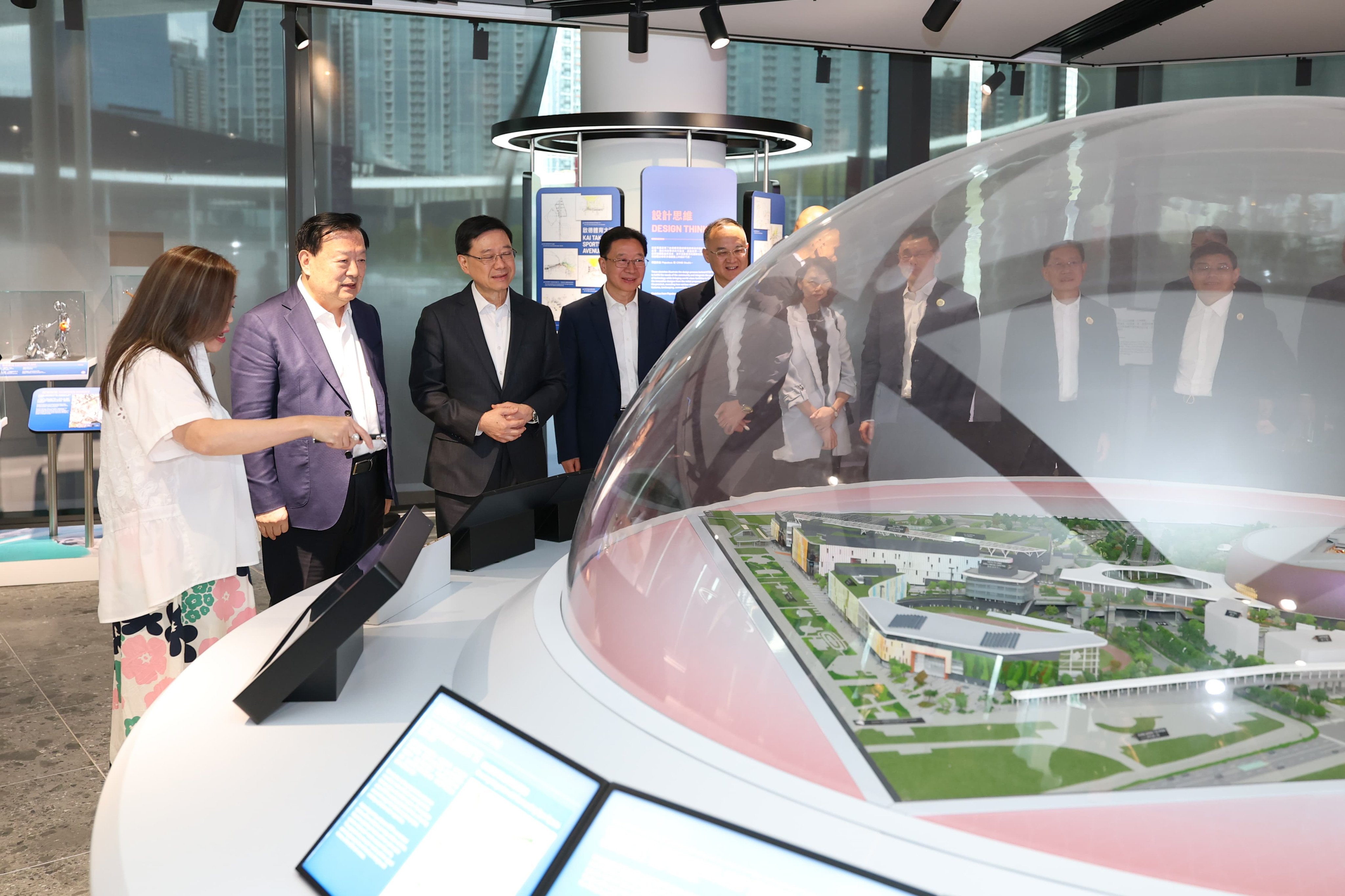 Xia Baolong visits Kai Tak Sport Park. He began his five-day visit on Wednesday. Photo: Handout