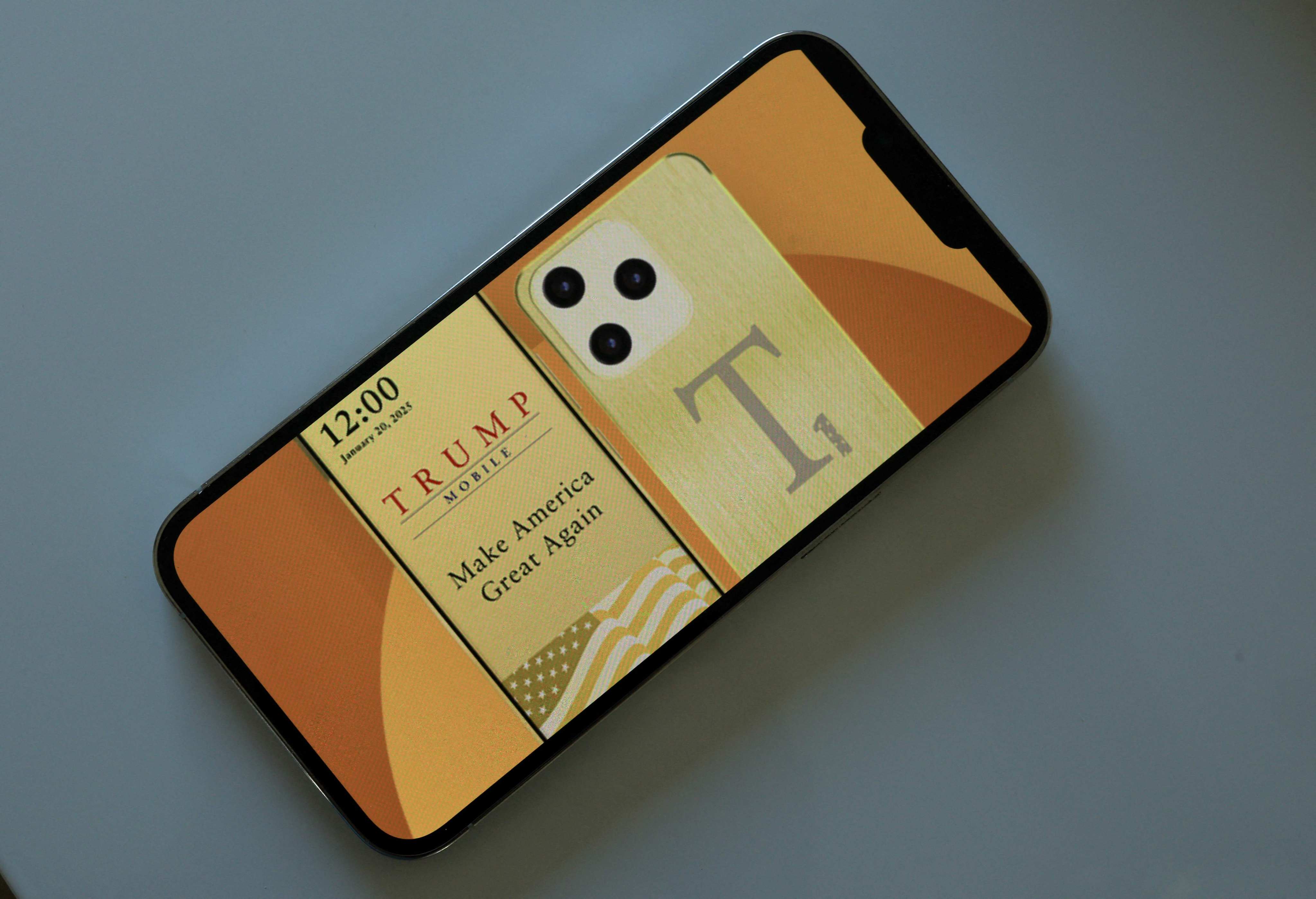 The website of The Trump Organization’s mobile phone service and a Trump-branded smartphone on display on an iPhone on June 16, 2025 in Miami, Florida. Photo: AFP