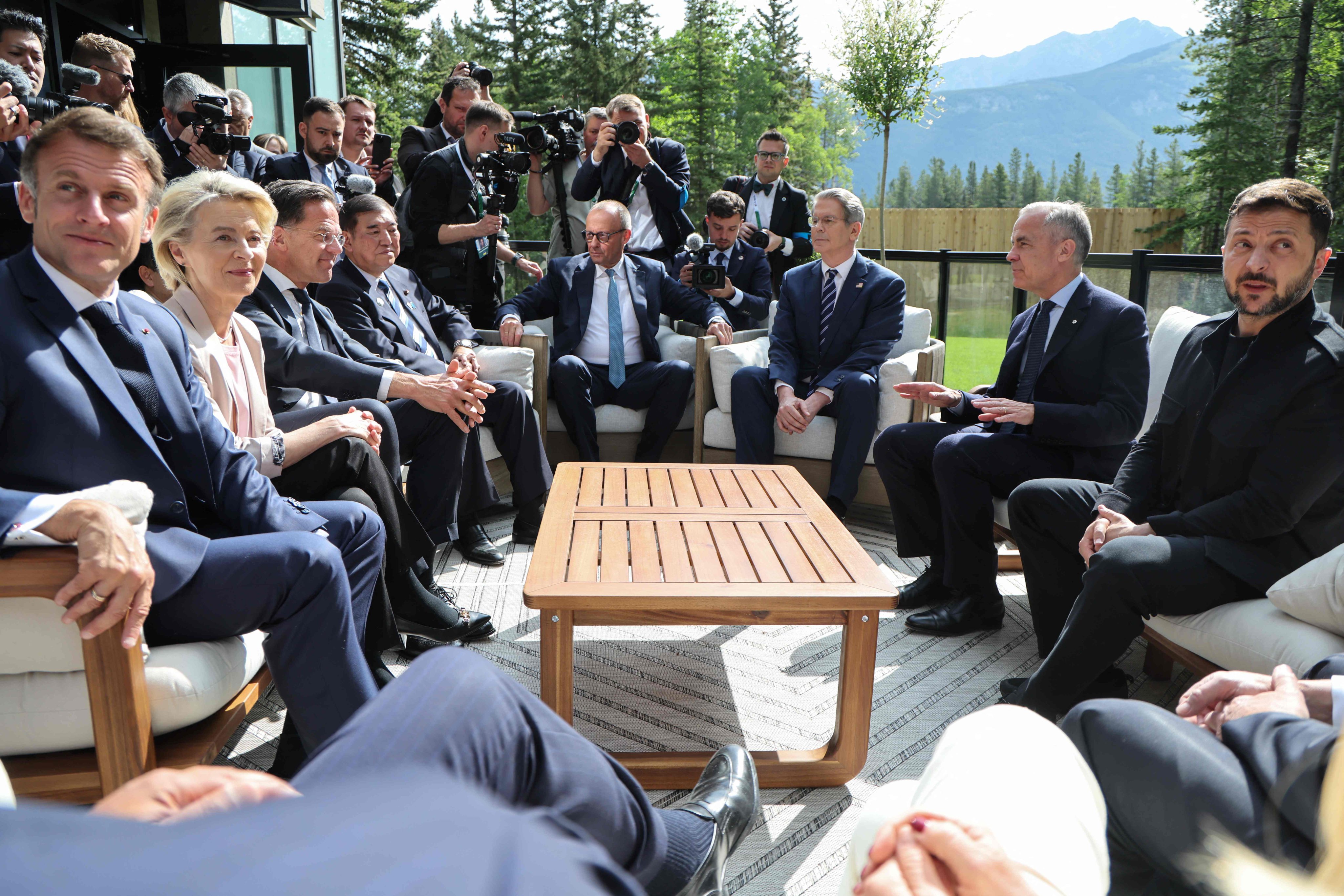 Ursula von der Leyen (second left) among world leaders at the G7 summit. Photo: AFP