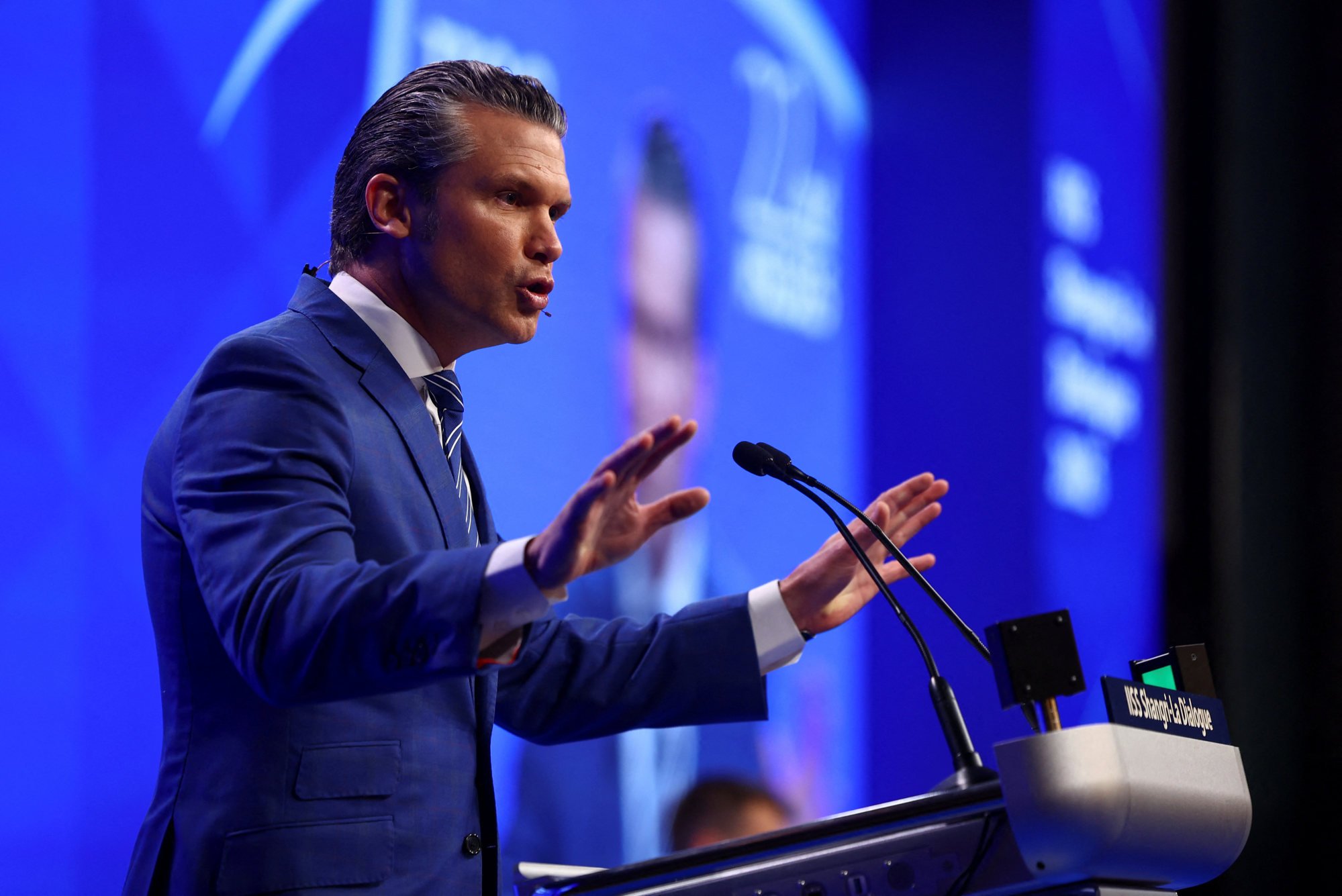 US Defence Secretary Pete Hegseth speaks at the Shangri-La Dialogue security summit in Singapore on May 31. Photo: Reuters US Defence Secretary Pete Hegseth speaks at the Shangri-La Dialogue security summit in Singapore on May 31. Photo: Reuters