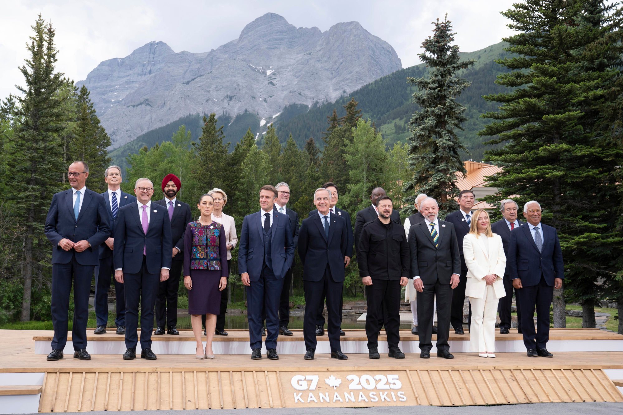 G7 leaders along with invited guests including Indian Prime Minister Narendra Modi gather at the G7 summit in Kananaskis, Alberta, on Tuesday. Photo: AP G7 leaders along with invited guests including Indian Prime Minister Narendra Modi gather at the G7 summit in Kananaskis, Alberta, on Tuesday. Photo: AP