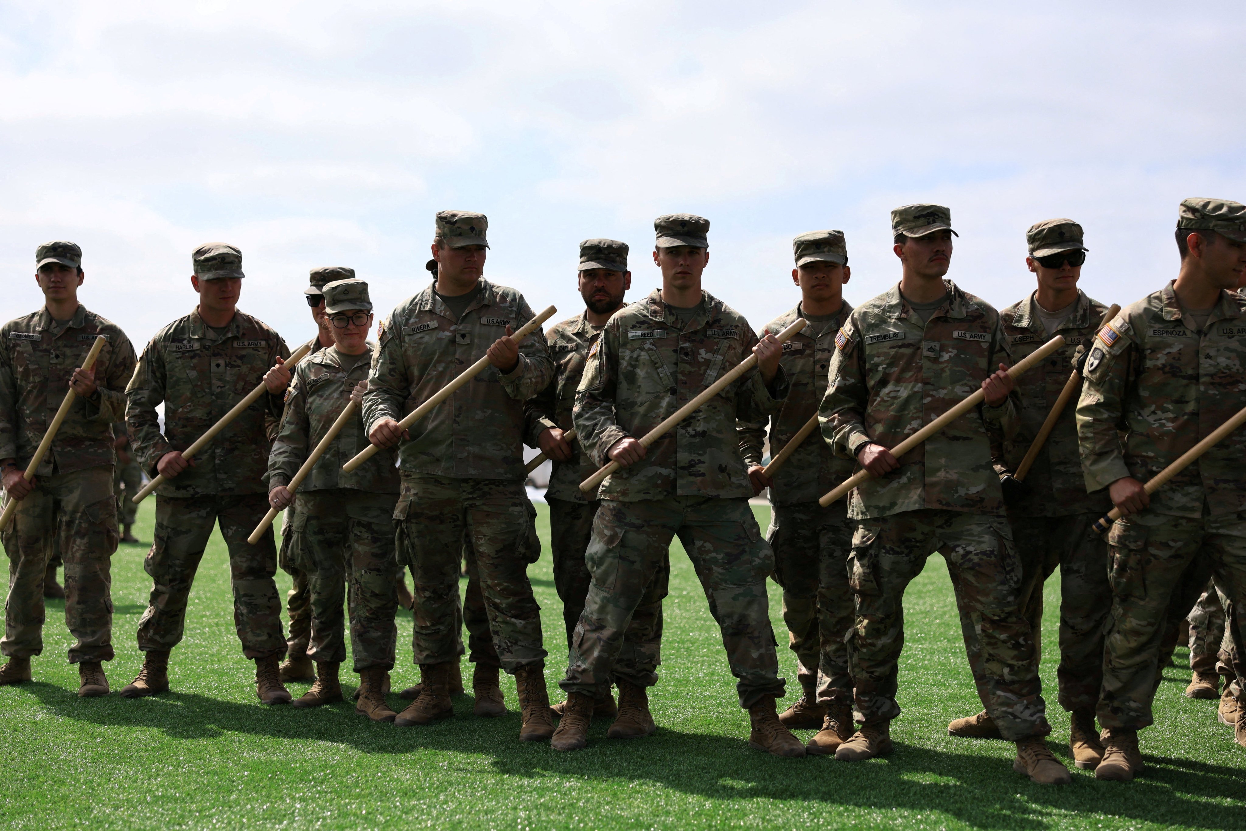 Members of the US National Guard train for crowd control with batons. Photo: Reuters