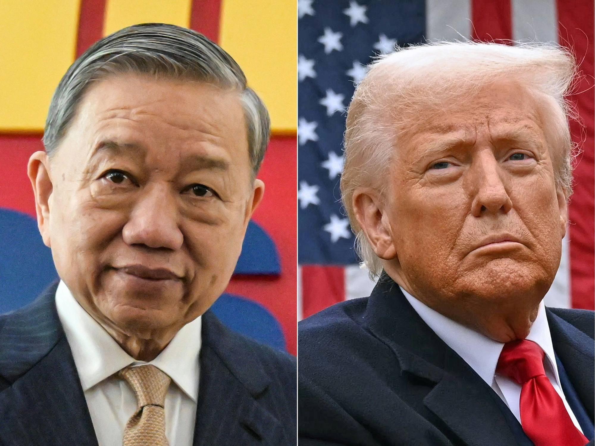(From left) To Lam, general secretary of Vietnam’s Communist Party, and US President Donald Trump. Photos: AFP