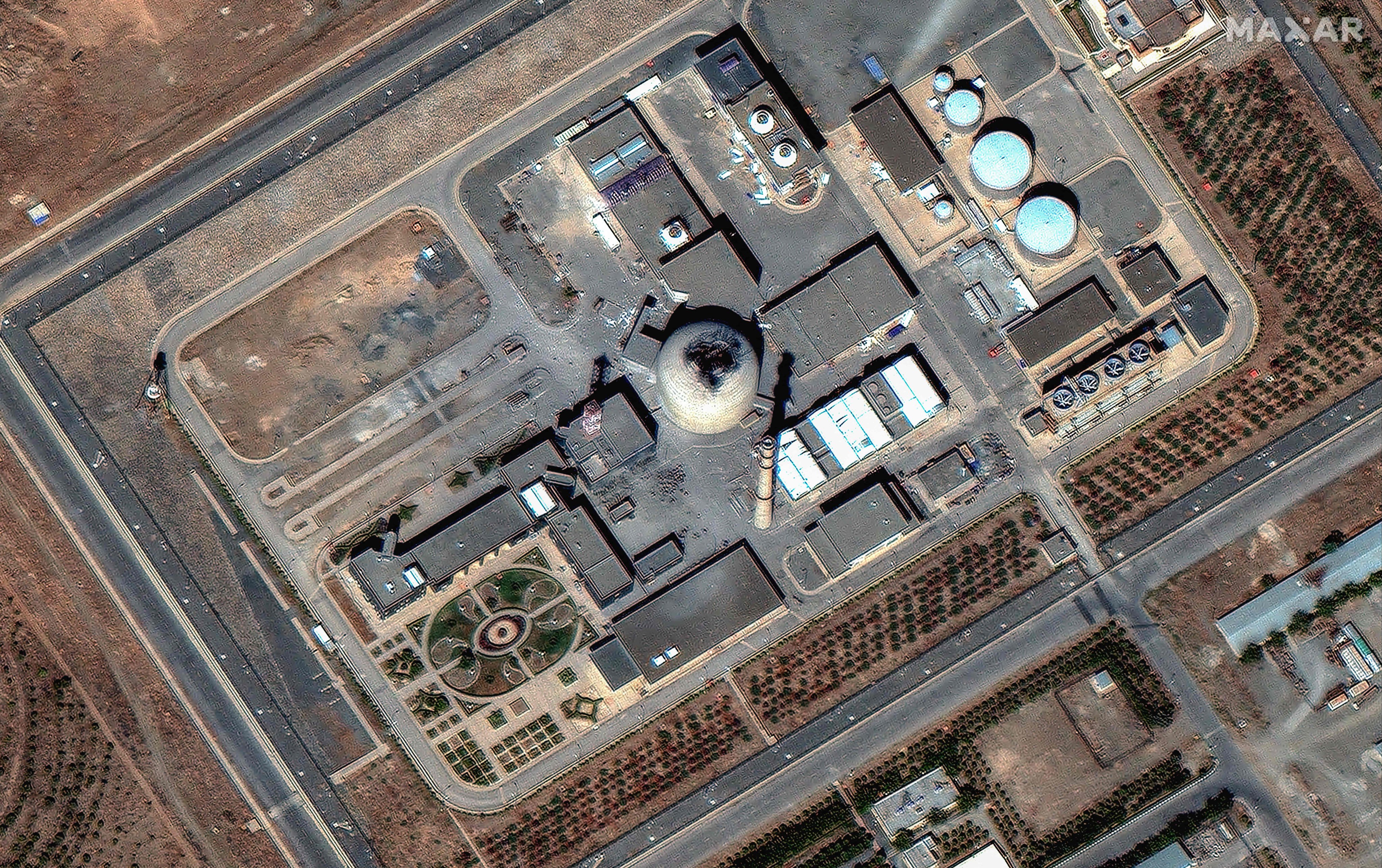 This satellite image shows damage at the Iranian nuclear facility at Arak in central Iran, after an Israeli strike. Photo: Maxar Technologies via AFP