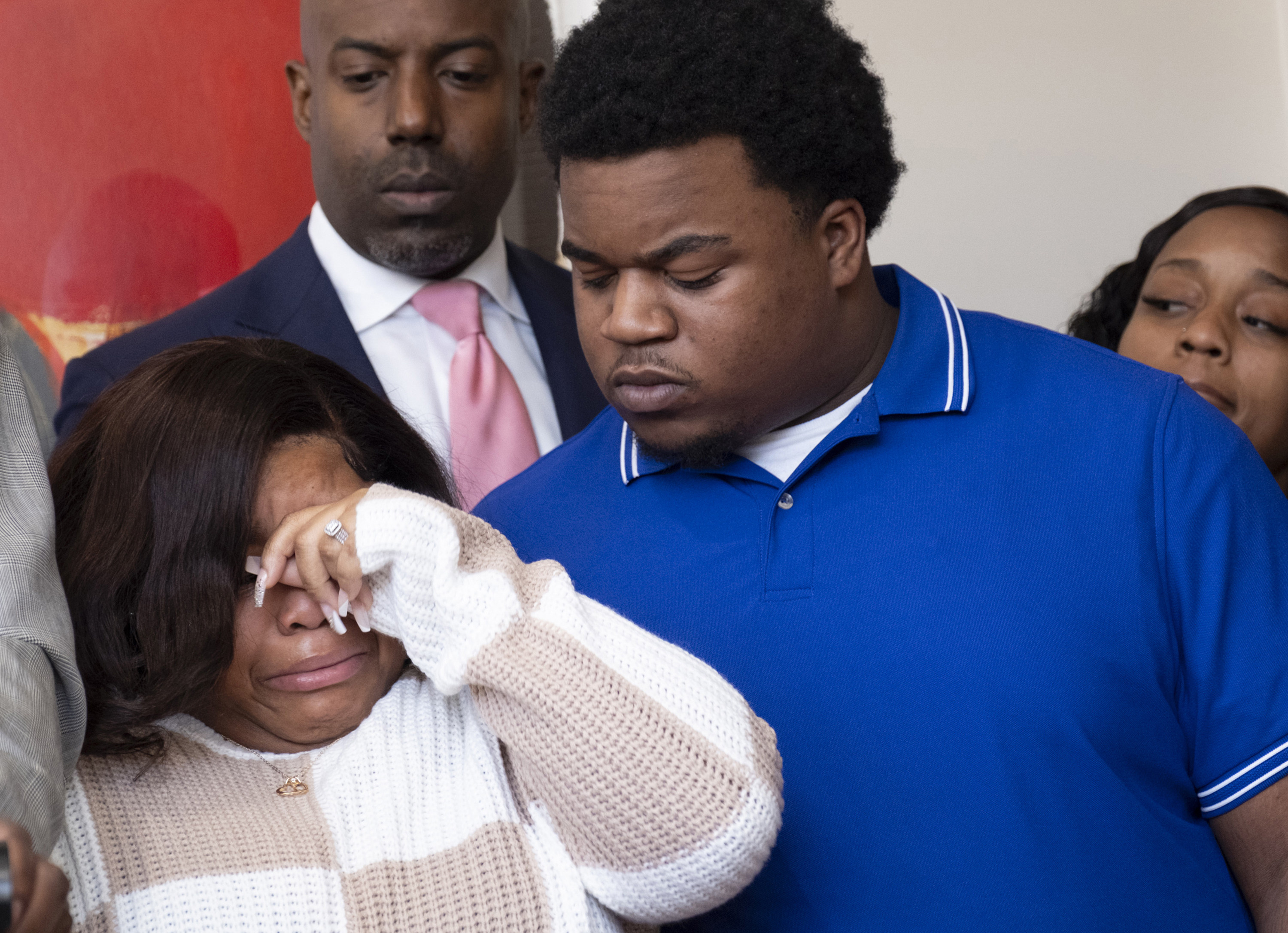 Jessica Ross and Treveon Taylor attend a news conference at their lawyer’s office in Atlanta in February 2024. Photo: Atlanta Journal-Constitution via TNS