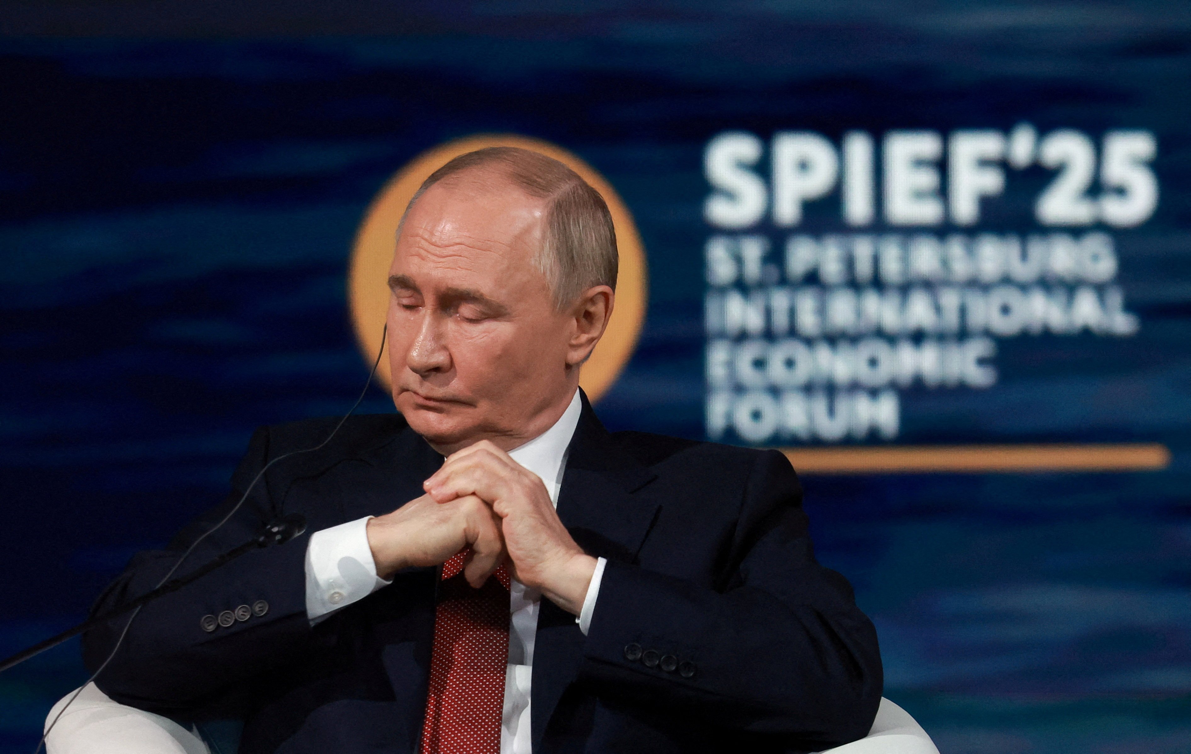 Russia’s President Vladimir Putin attends a plenary session of the St. Petersburg International Economic Forum on Friday. Photo: Reuters