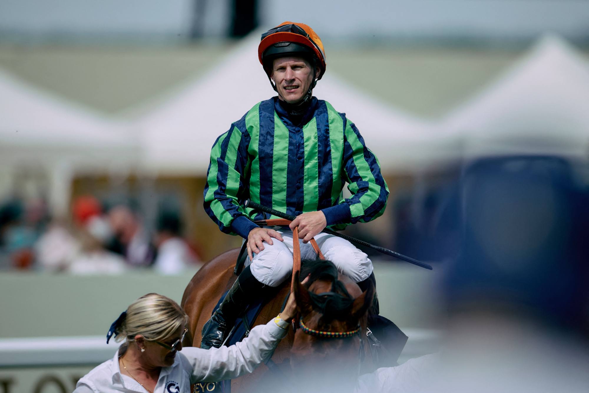 Richard Kingscote returns after winning the Commonwealth Cup on Time For Sandals. Richard Kingscote returns after winning the Commonwealth Cup on Time For Sandals.