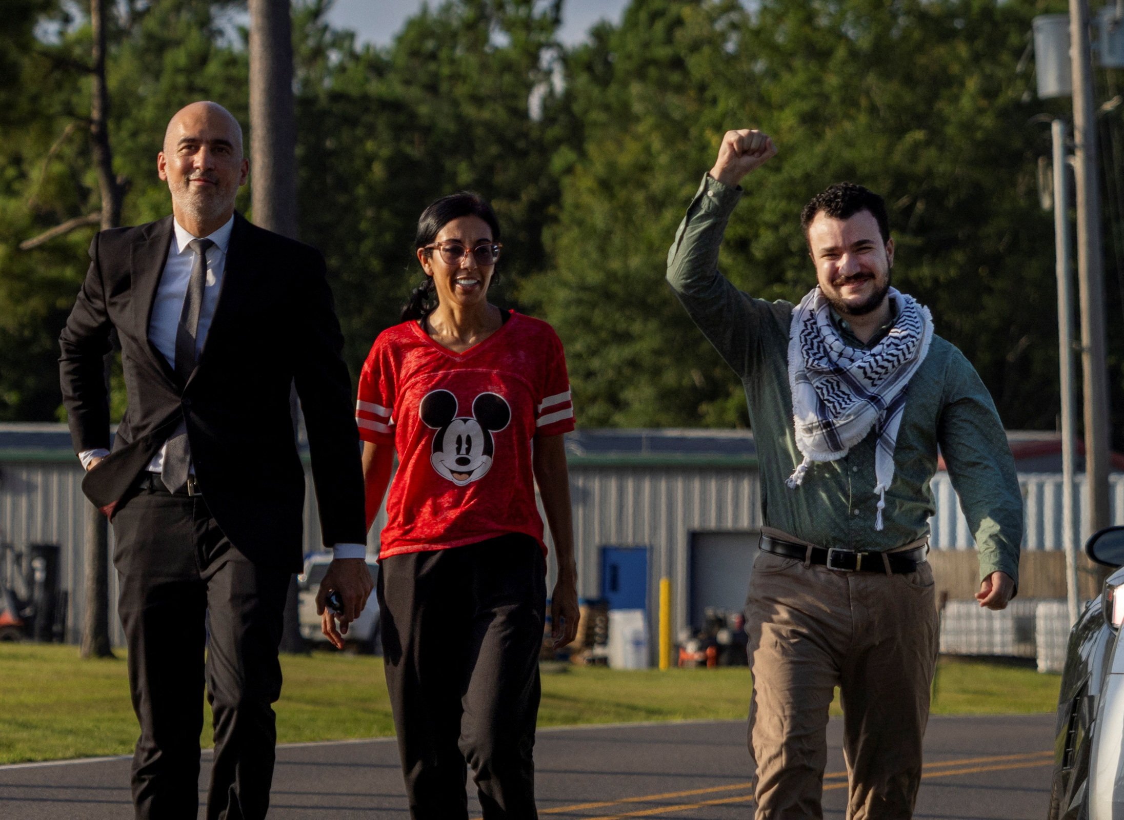 Columbia University graduate student Mahmoud Khalil gestures as he is released from immigration custody in Jena, Louisiana, on Friday. Photo: Reuters