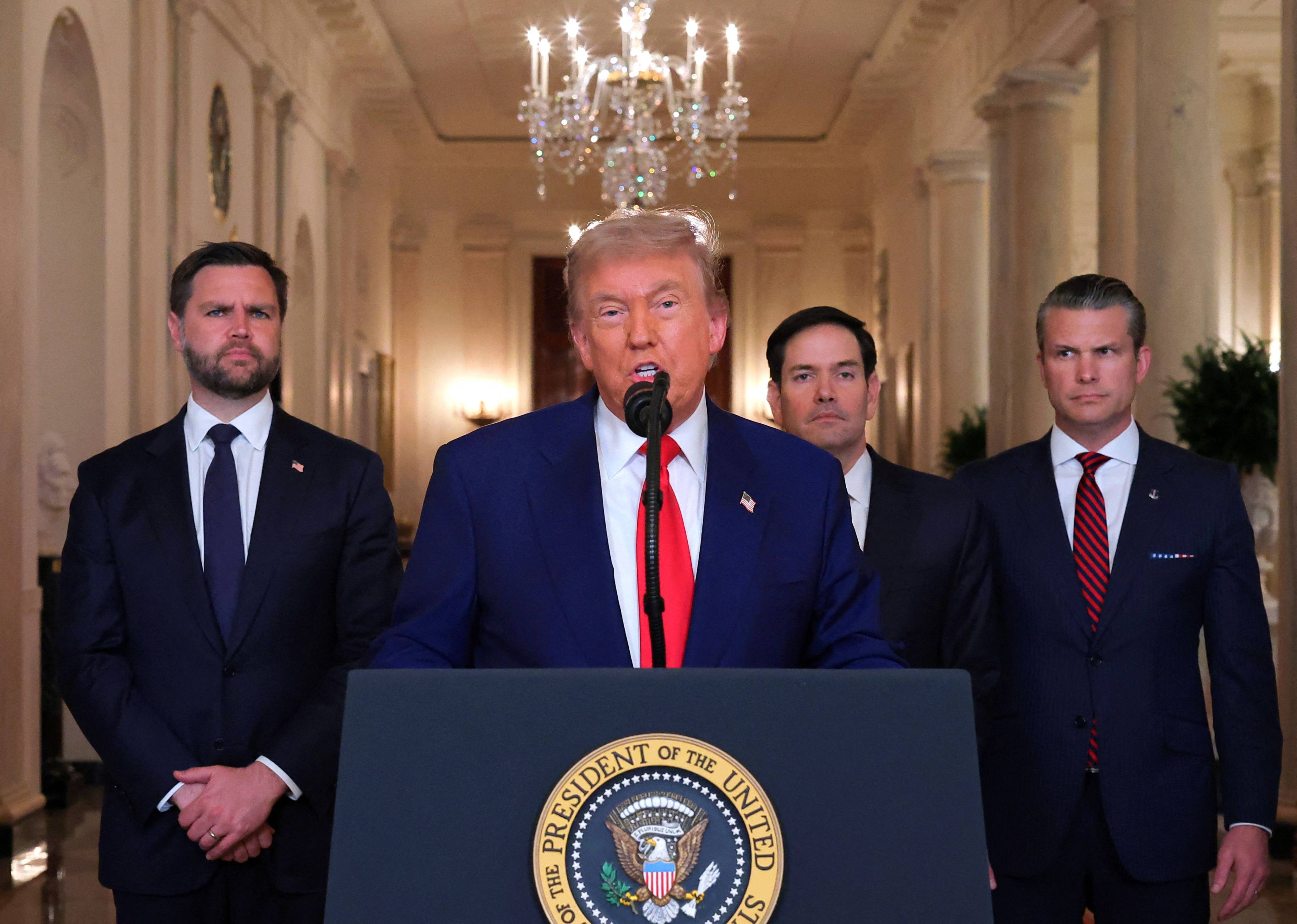 US President Donald Trump giving an address about US strikes on Iran. Photo: AFP