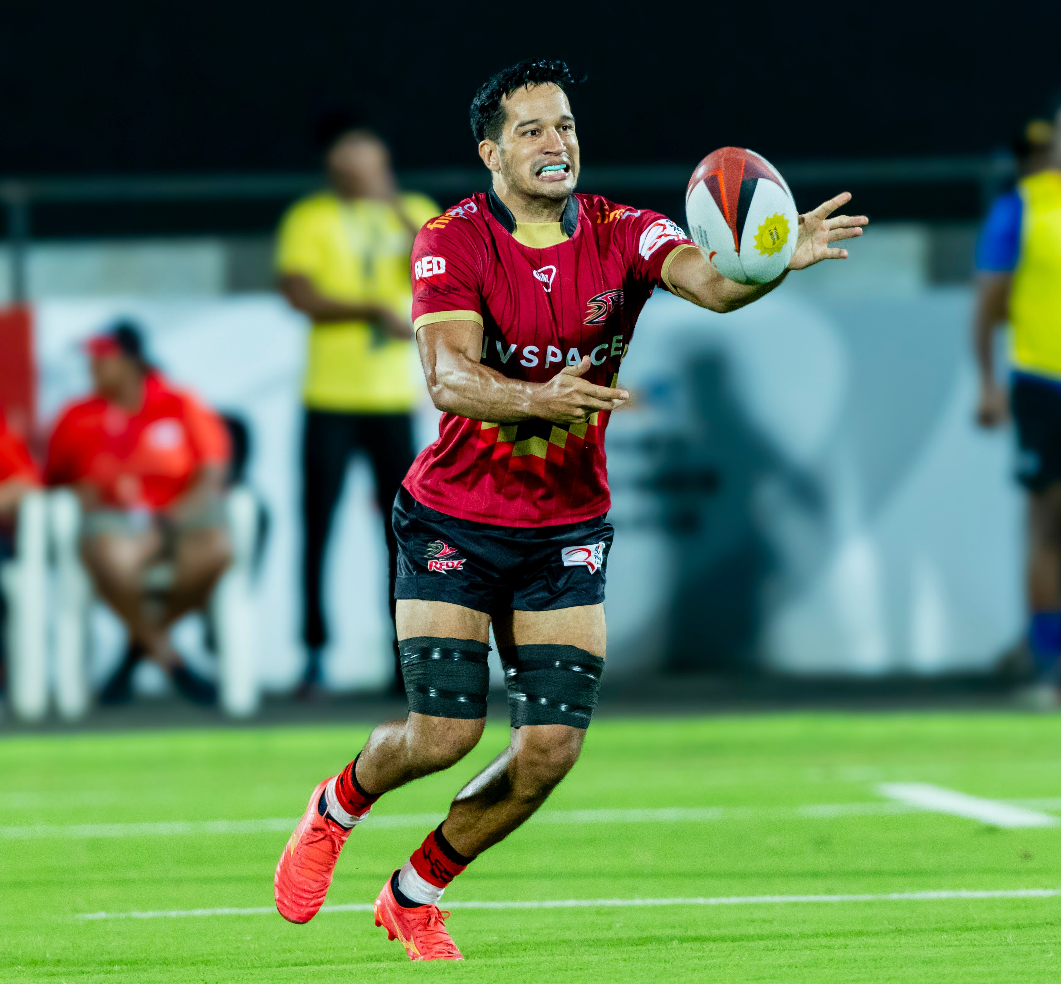 Michael Coverdale in action during Delhi Redz’s loss to Chennai Bulls in their second match. Photo: Rugby Premier League