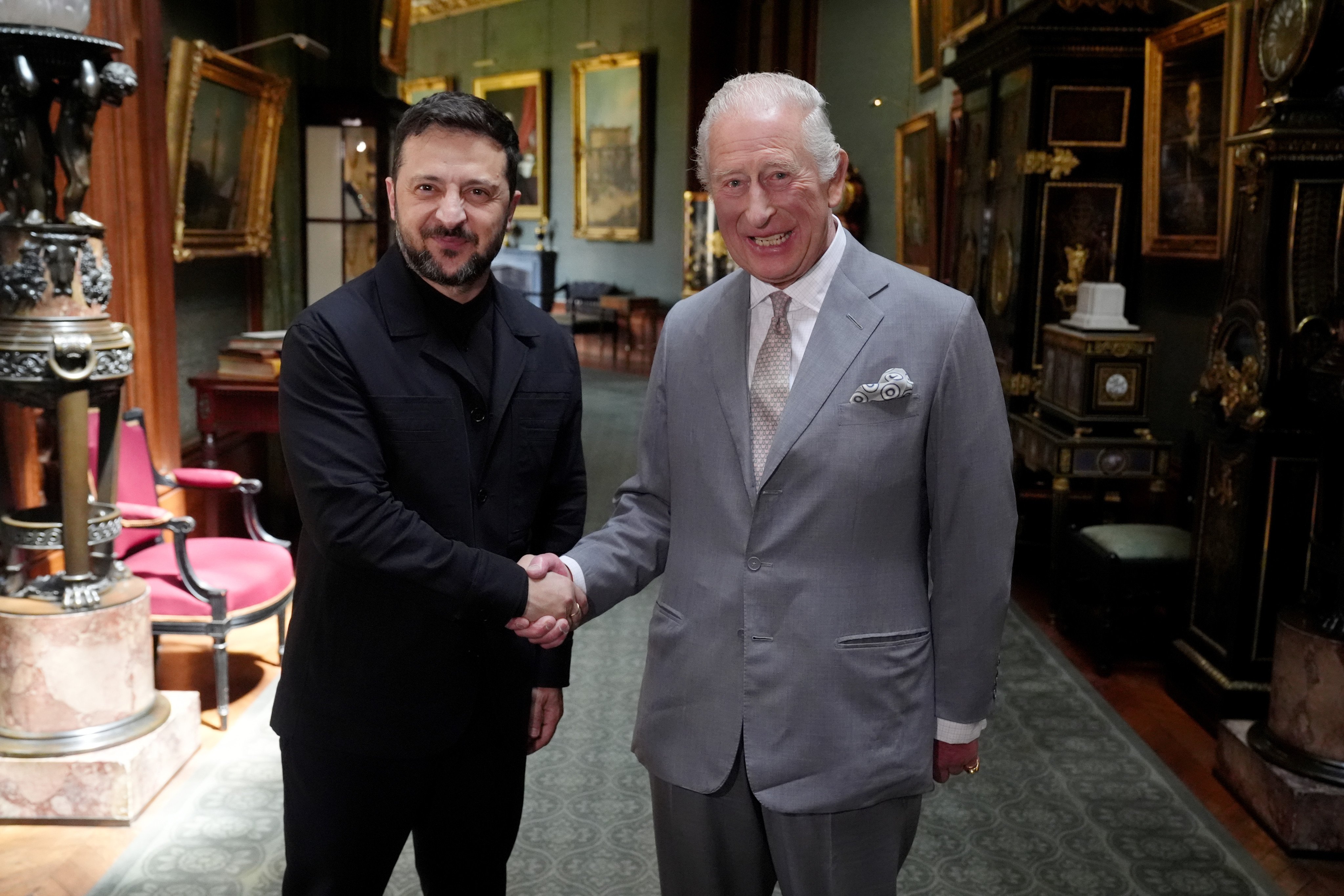 Britain’s King Charles with Ukrainian President Volodymyr Zelensky at Windsor Castle on Monday. Photo: via dpa