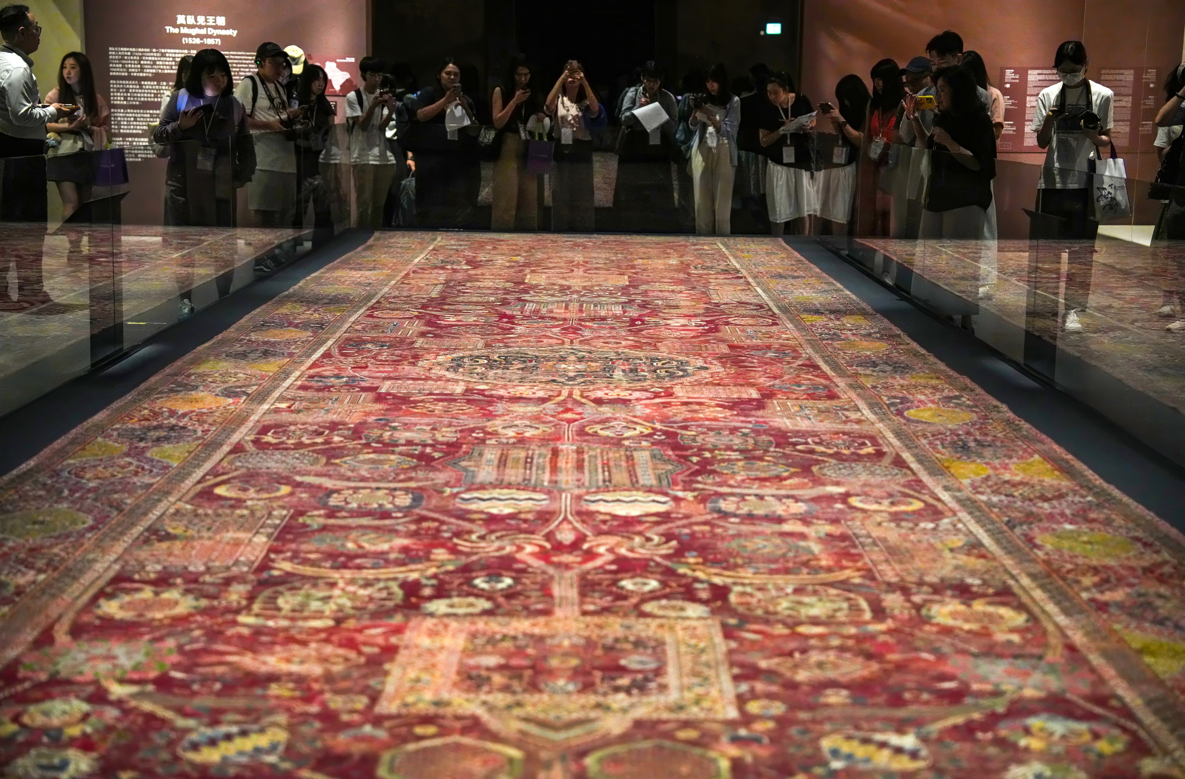 A large carpet from 17th-century India in seen at “Wonders of Imperial Carpets”, a new exhibition that is a collaboration between the Hong Kong Palace Museum and Doha’s Museum of Islamic Art. Photo: May Tse