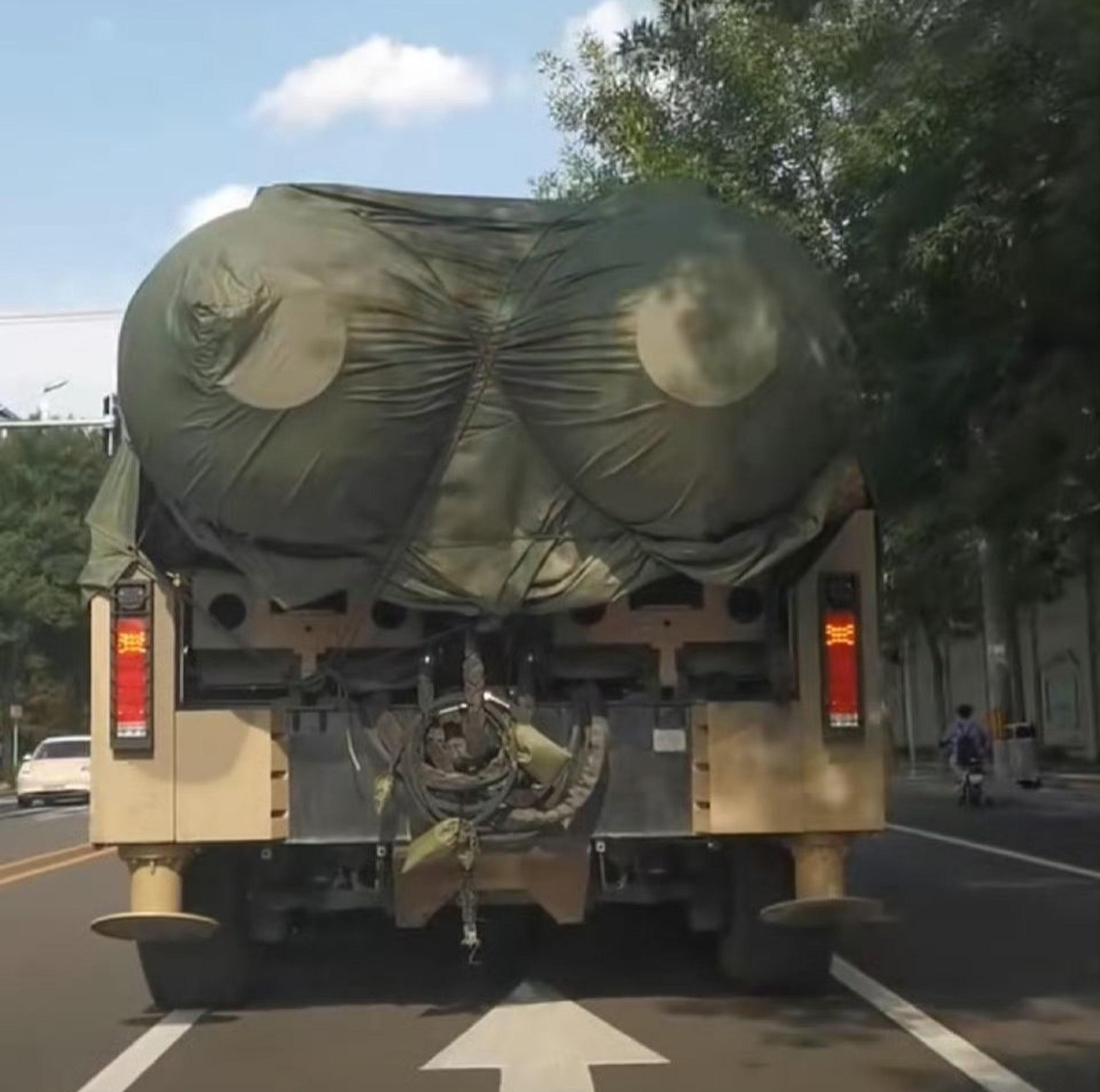 A video clip posted to Chinese social media shows what appears to be the new HQ-29 ballistic missile defence system on the move. Photo: Handout