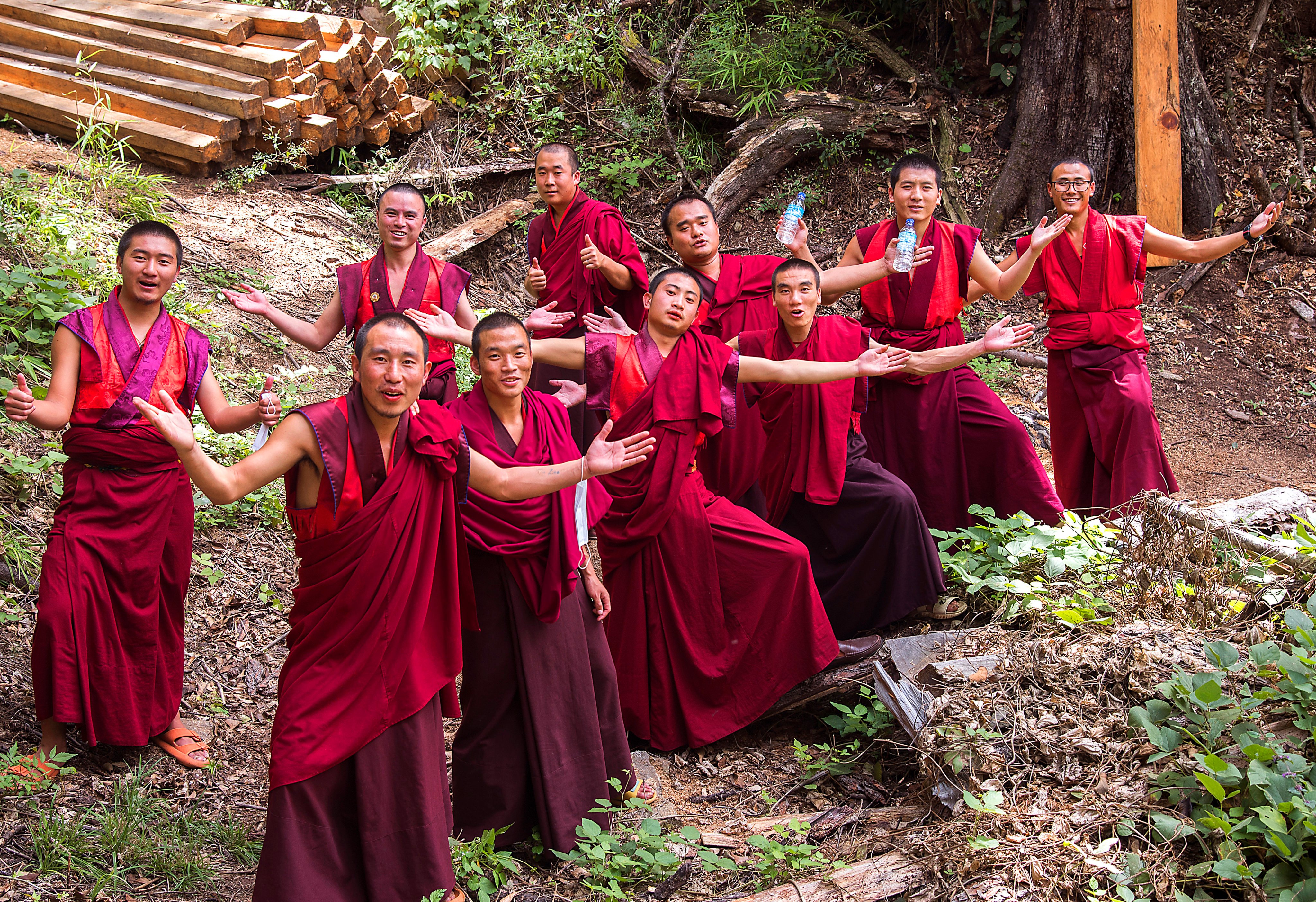 Buddhist monks take a hike in Bhutan in September 2022. Photo: Tim Pile