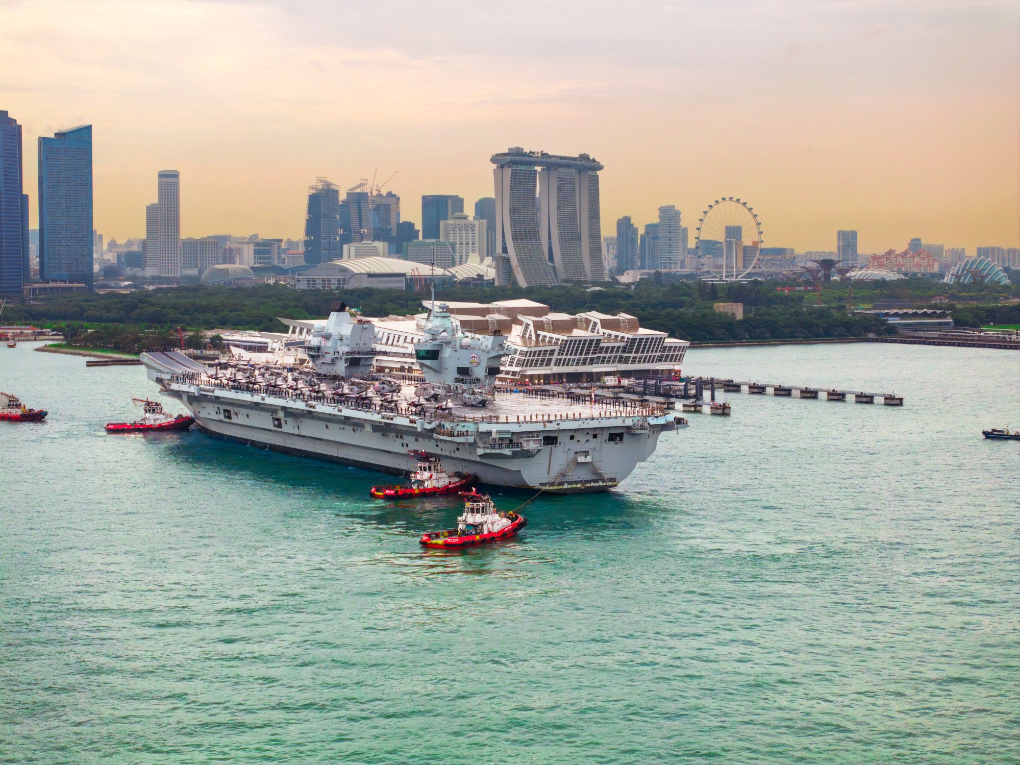 The UK’s HMS Prince of Wales arrives at Singapore’s Marina Bay Cruise Centre on Monday. It will host a range of activities including public tours and a defence and security expo. Photo: British High Commission Singapore The UK’s HMS Prince of Wales arrives at Singapore’s Marina Bay Cruise Centre on Monday. It will host a range of activities including public tours and a defence and security expo. Photo: British High Commission Singapore