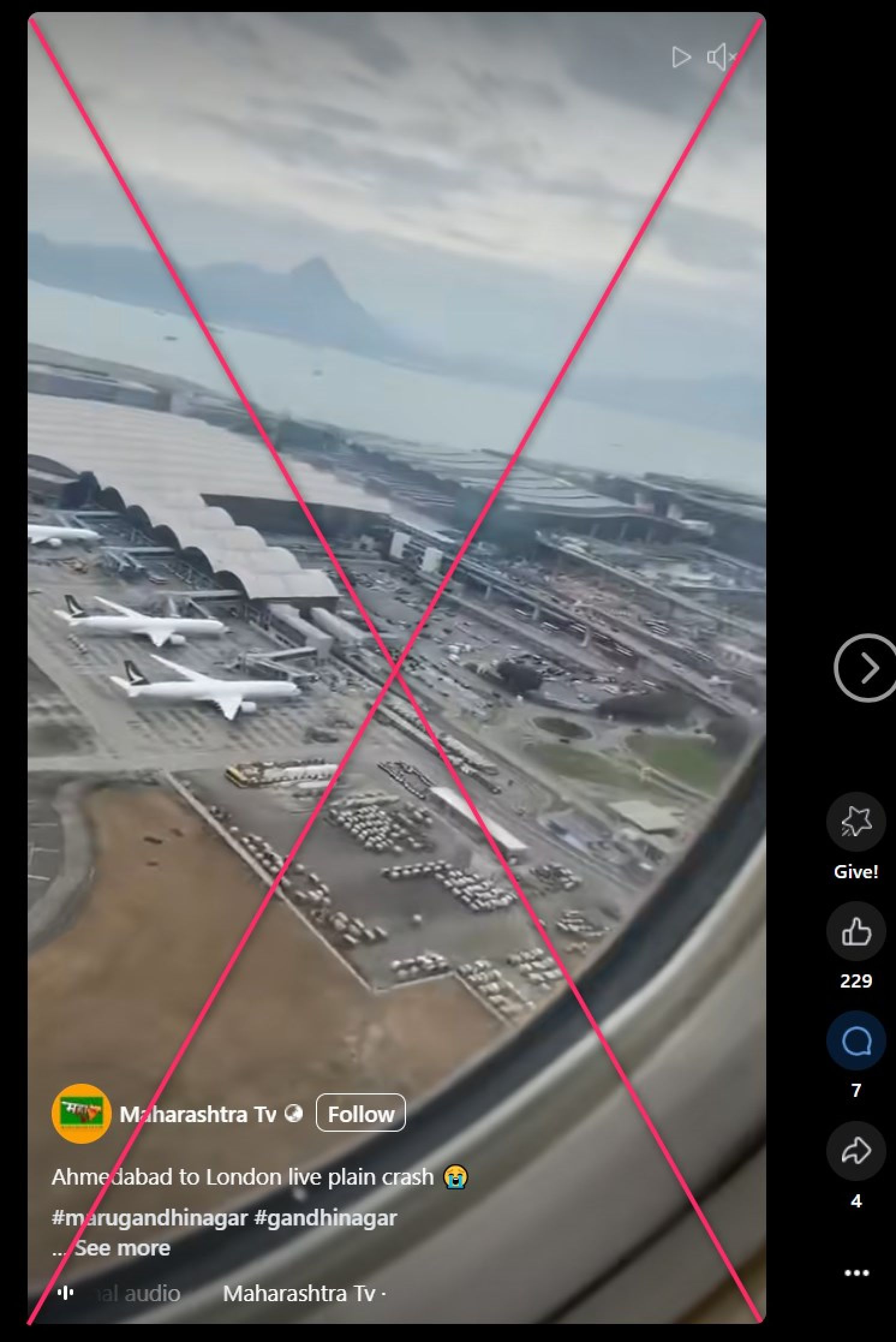 Screenshot of the false post with lines crossed through by the Post. Photo: Facebook/SCMP Composite