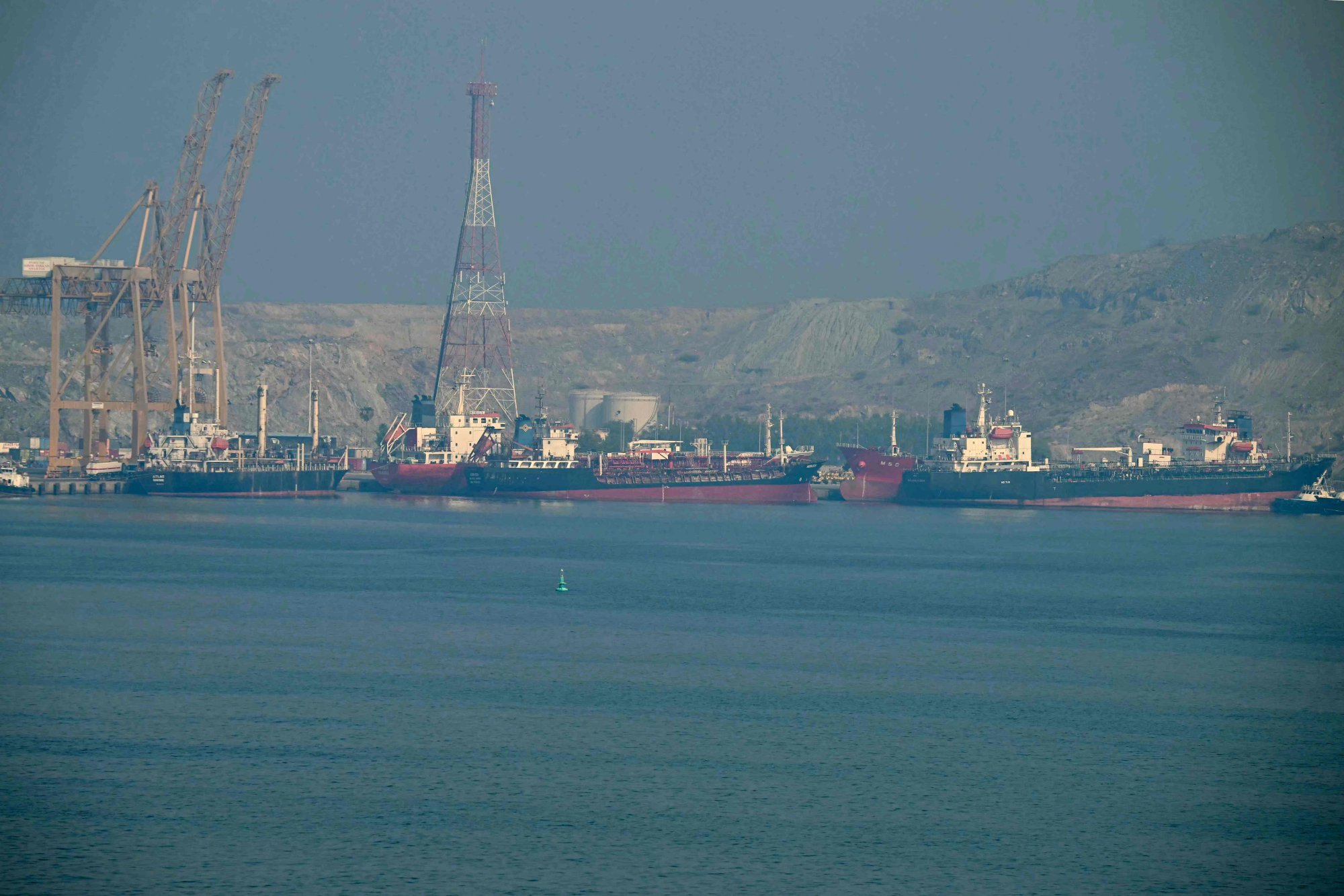 Tankers are seen at the Khor Fakkan Container Terminal in Sharjah, along the Strait of Hormuz, on Monday. Photo: AFP Tankers are seen at the Khor Fakkan Container Terminal in Sharjah, along the Strait of Hormuz, on Monday. Photo: AFP