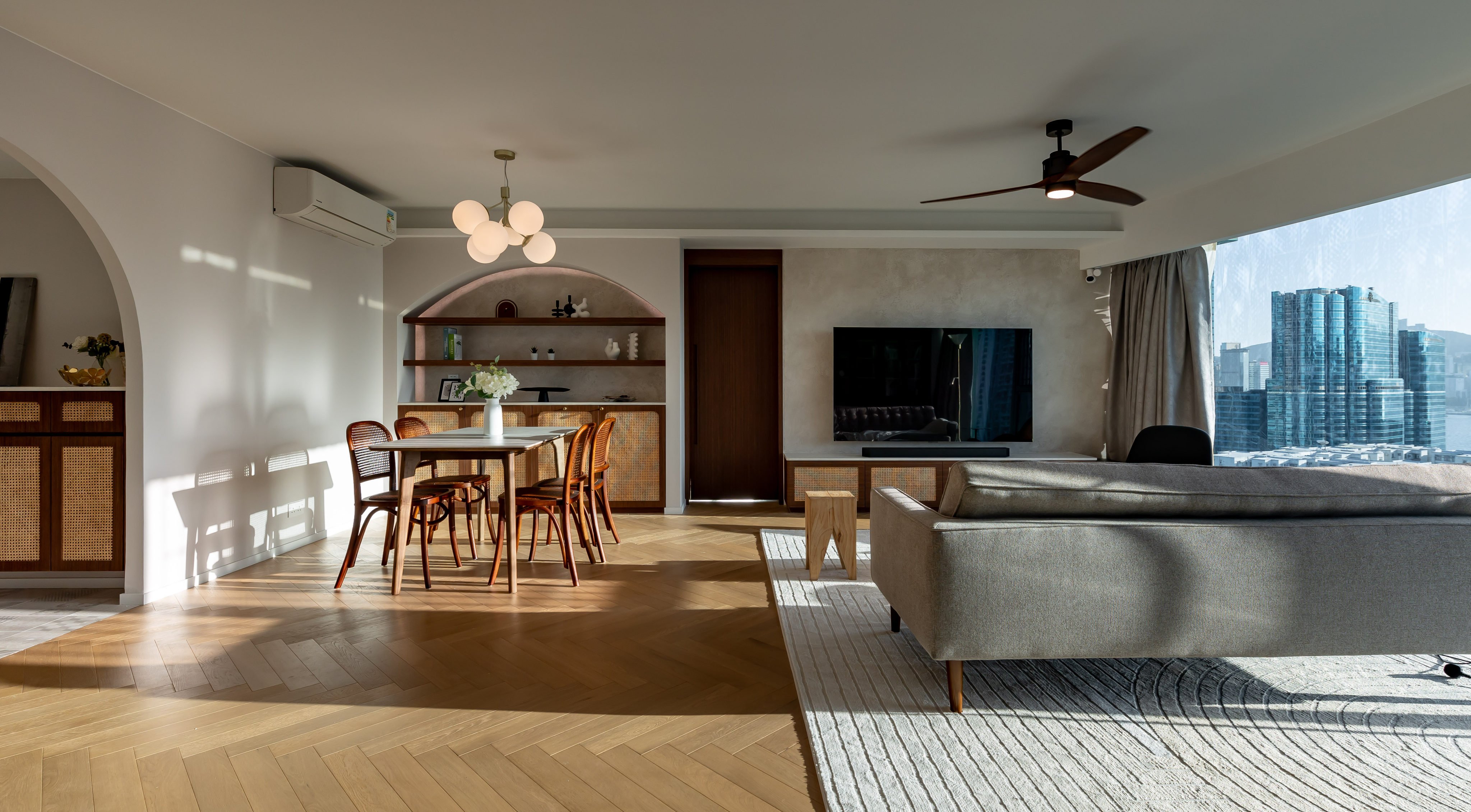 The living and dining area of the Hung Hom, Hong Kong, flat designed by ED Design. Photo: Samson Lau