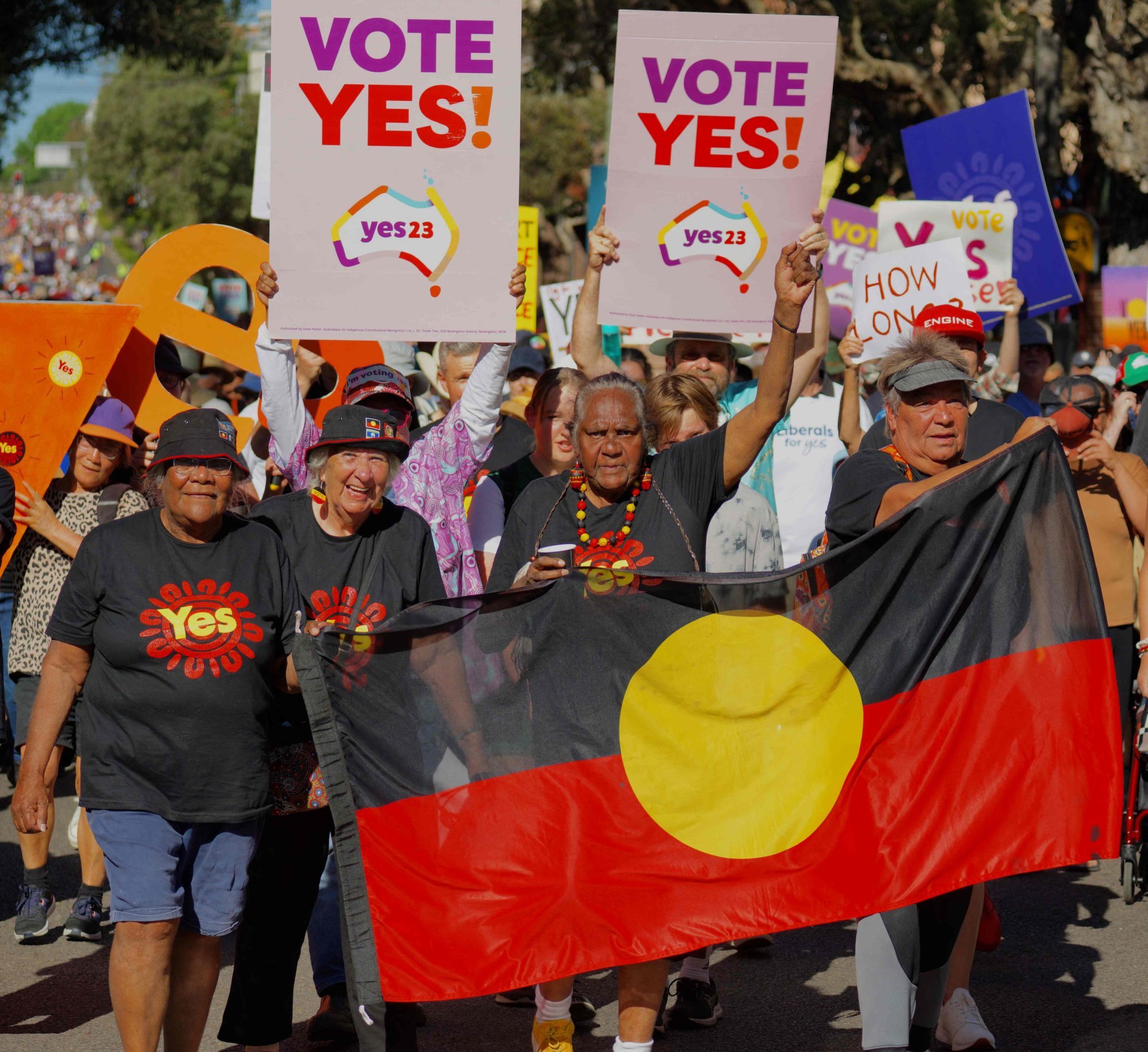 People take part in a “Walk for Yes” rally in Sydney ahead of the 2023 Voice referendum. Photo: AFP People take part in a “Walk for Yes” rally in Sydney ahead of the 2023 Voice referendum. Photo: AFP