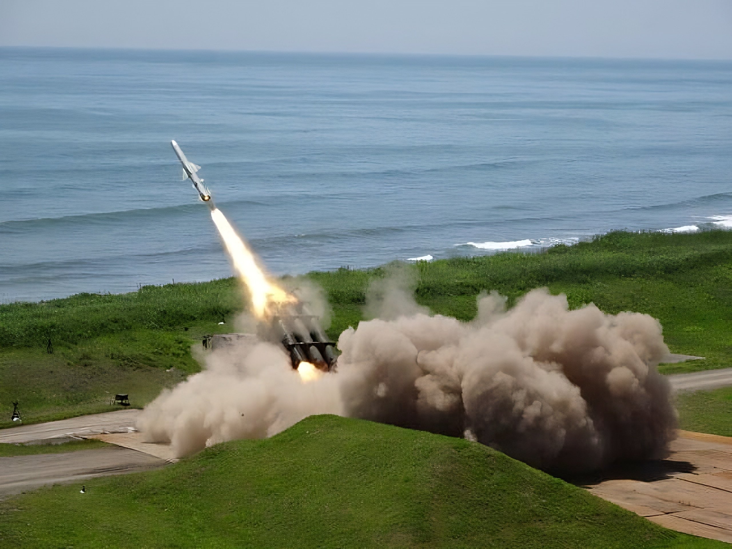 Japan’s military test-fires a Type 88 surface-to-ship short-range missile from Japan’s northern main island of Hokkaido on Tuesday. Photo: Japan Ground Self-Defence Force / AP