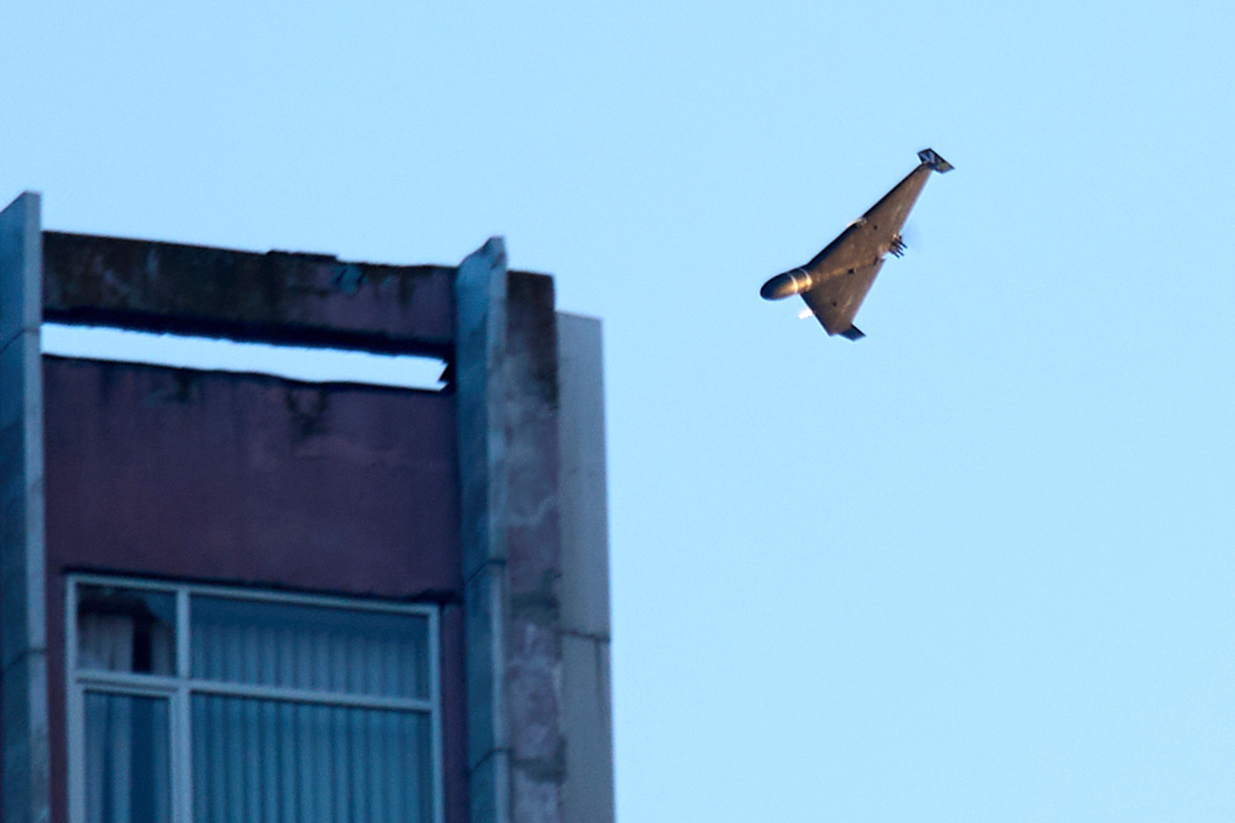 A Russian drone attacking a building in Kyiv, Ukraine. Photo: AP