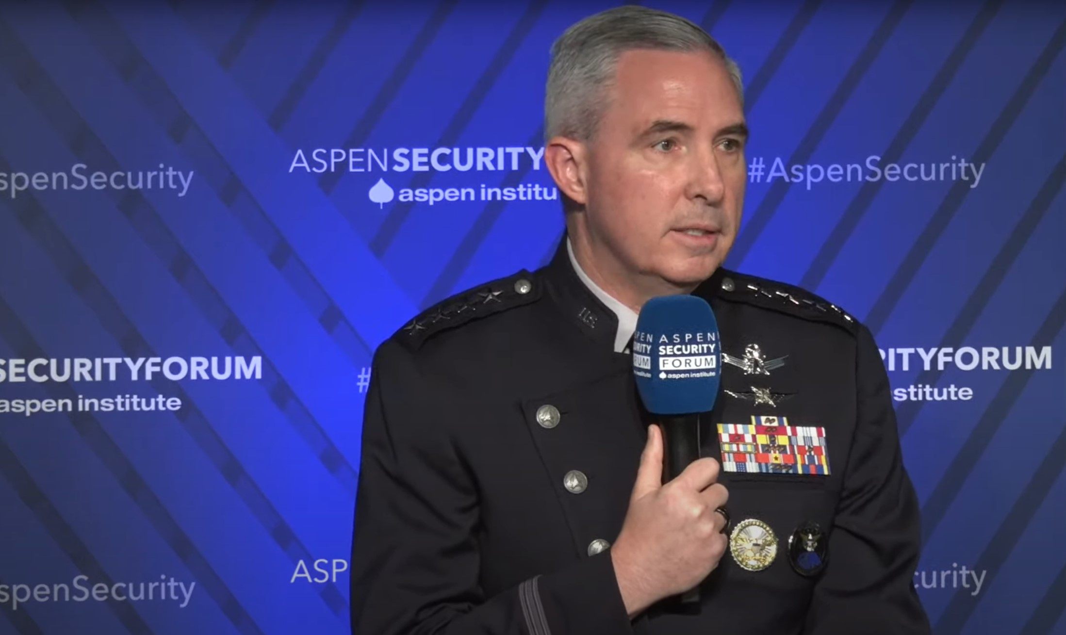 A screenshot of General Stephen Whiting, who commands the US Space Force, speaking at the Aspen Security Forum in Colorado in 2024.