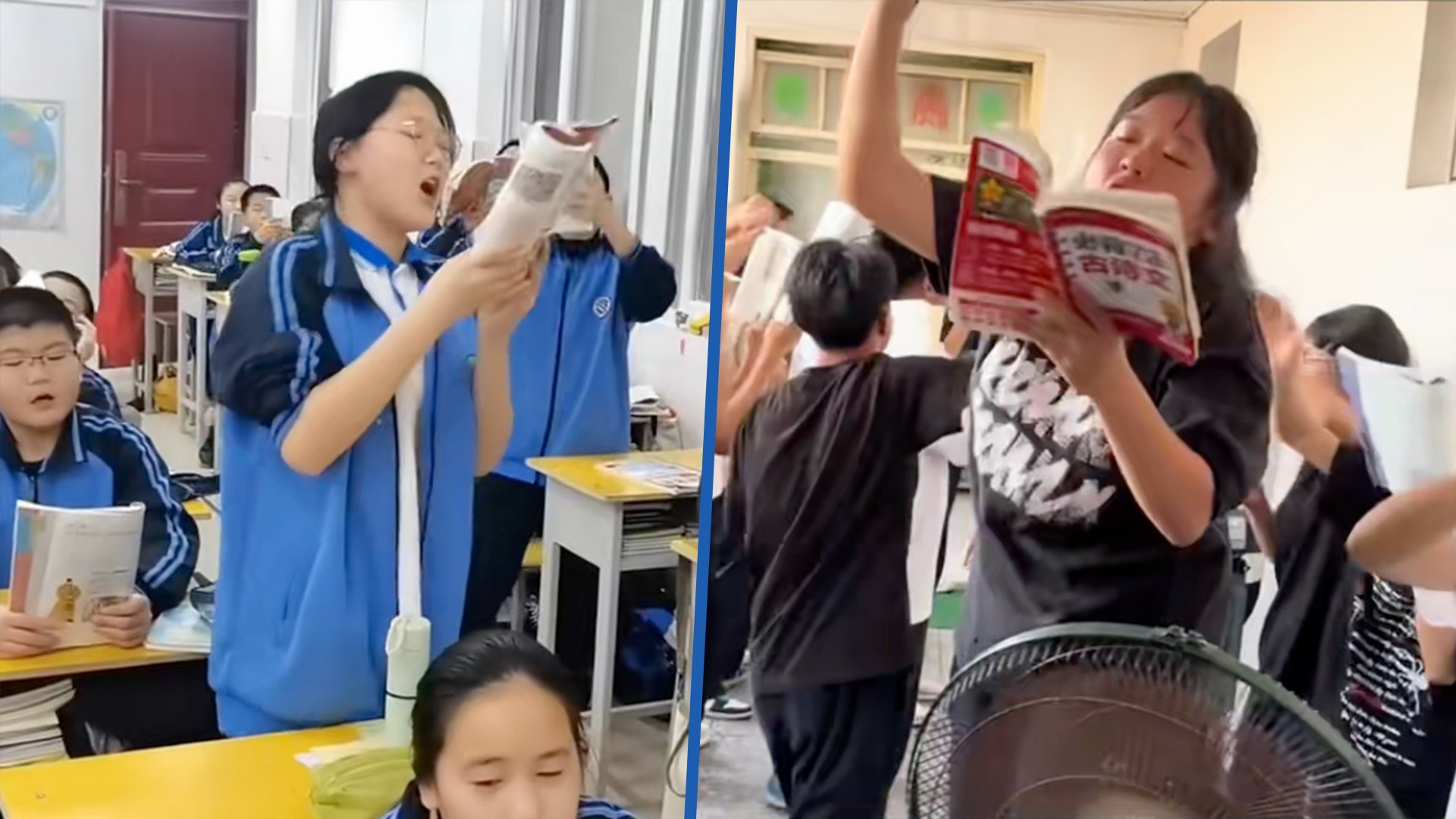 Seconday schools in China have urged pupils to dance and chant while studying to boost morale and ease academic pressure. Photo: SCMP composite/QQ.com