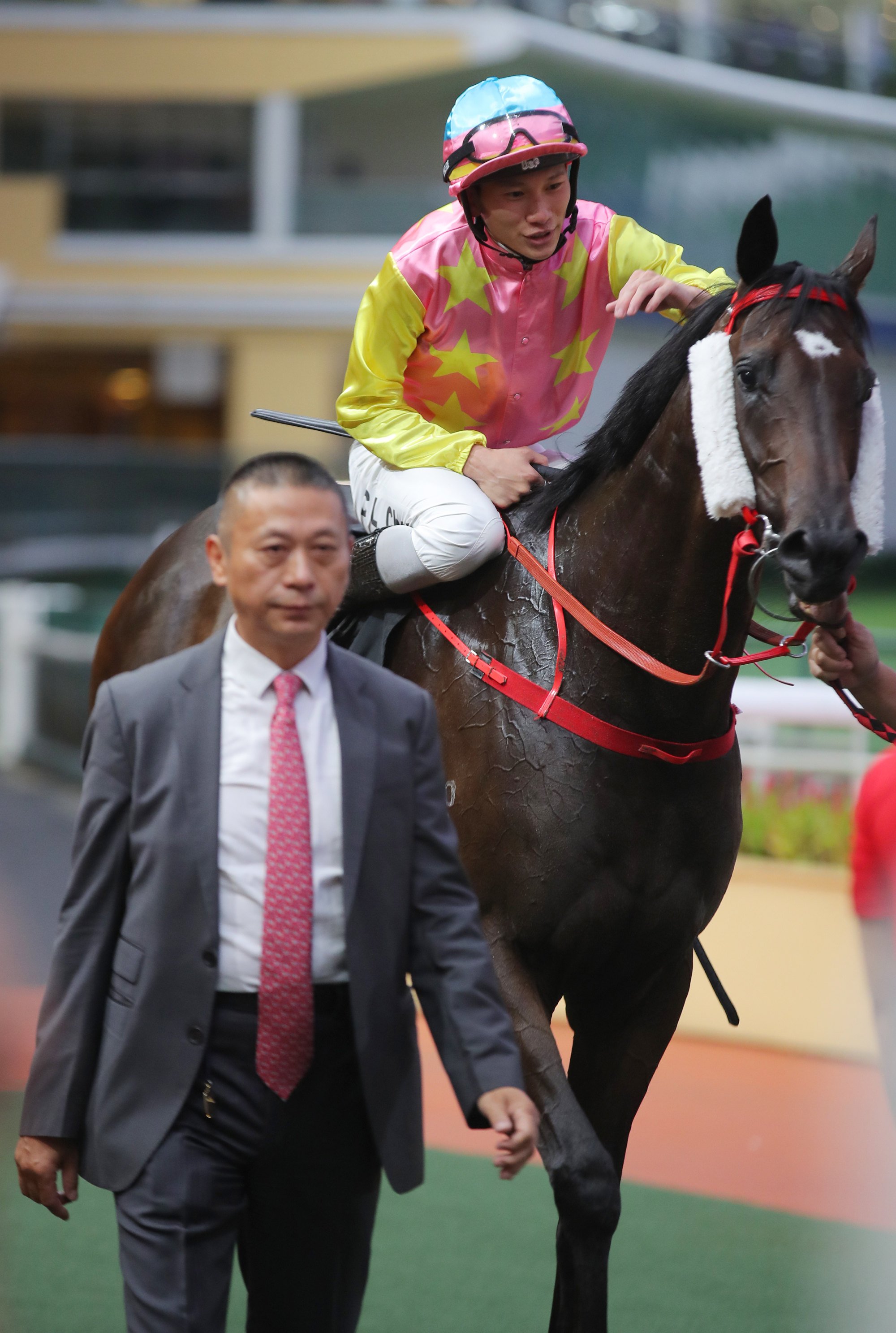 Jockey Jerry Chau gives My Day My Way a pat after their victory on Wednesday night.