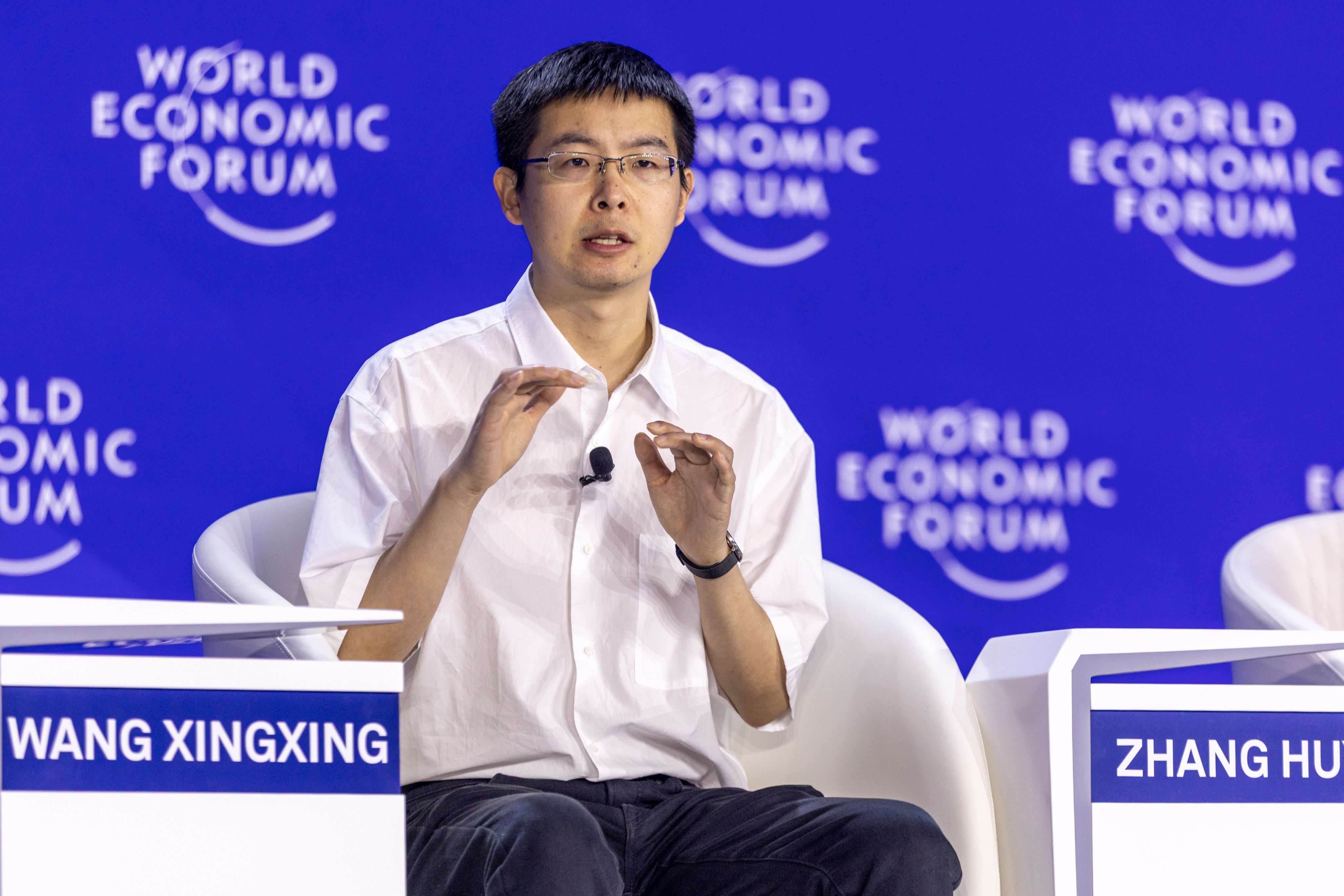 Wang Xingxing, CEO of robotics start-up Unitree, speaks during a “Summer Davos” panel. Photo: Handout