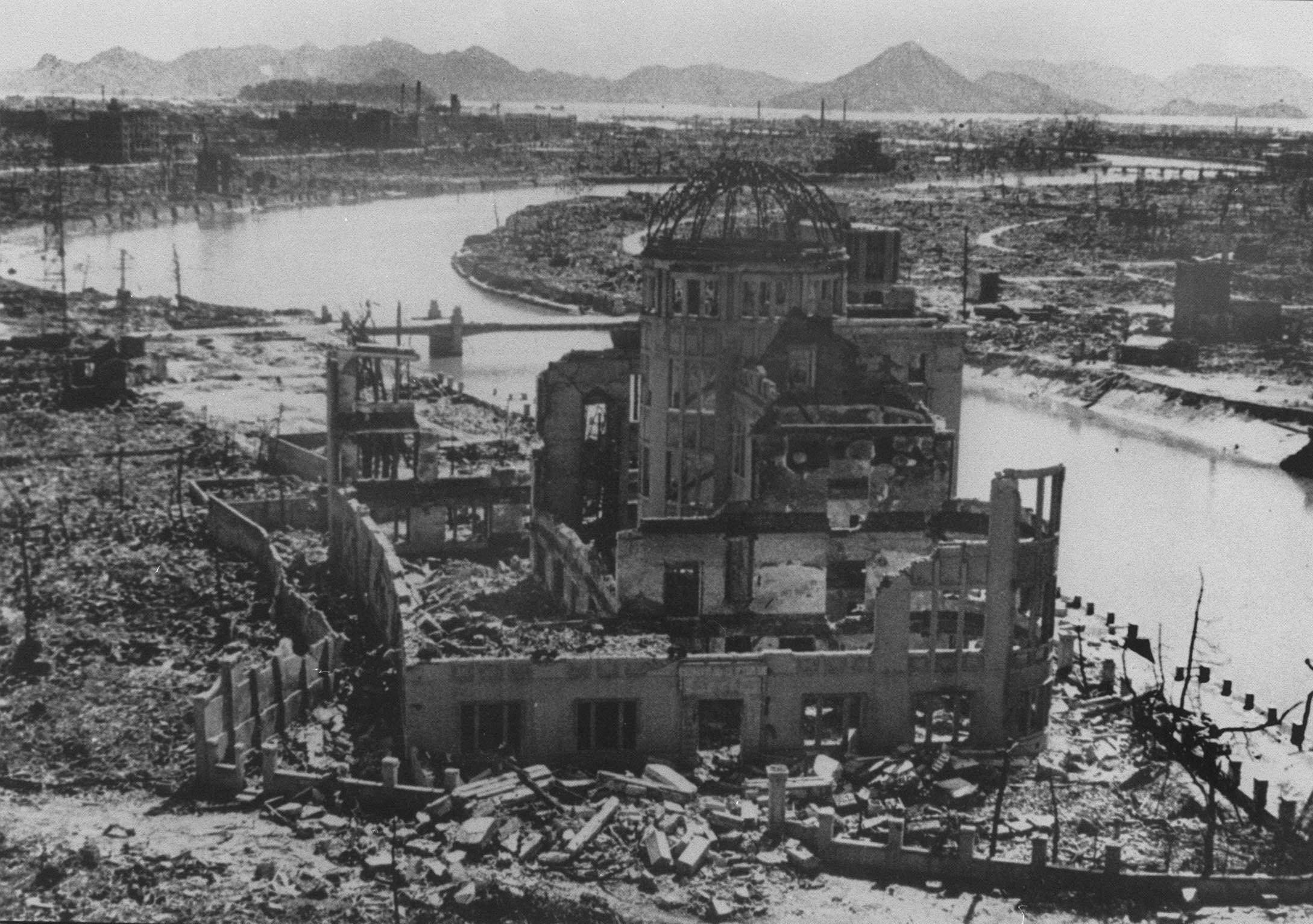 The remains of the Prefectural Industry Promotion Building after the 1945 nuclear bombing of Hiroshima, Japan. Photo: AFP