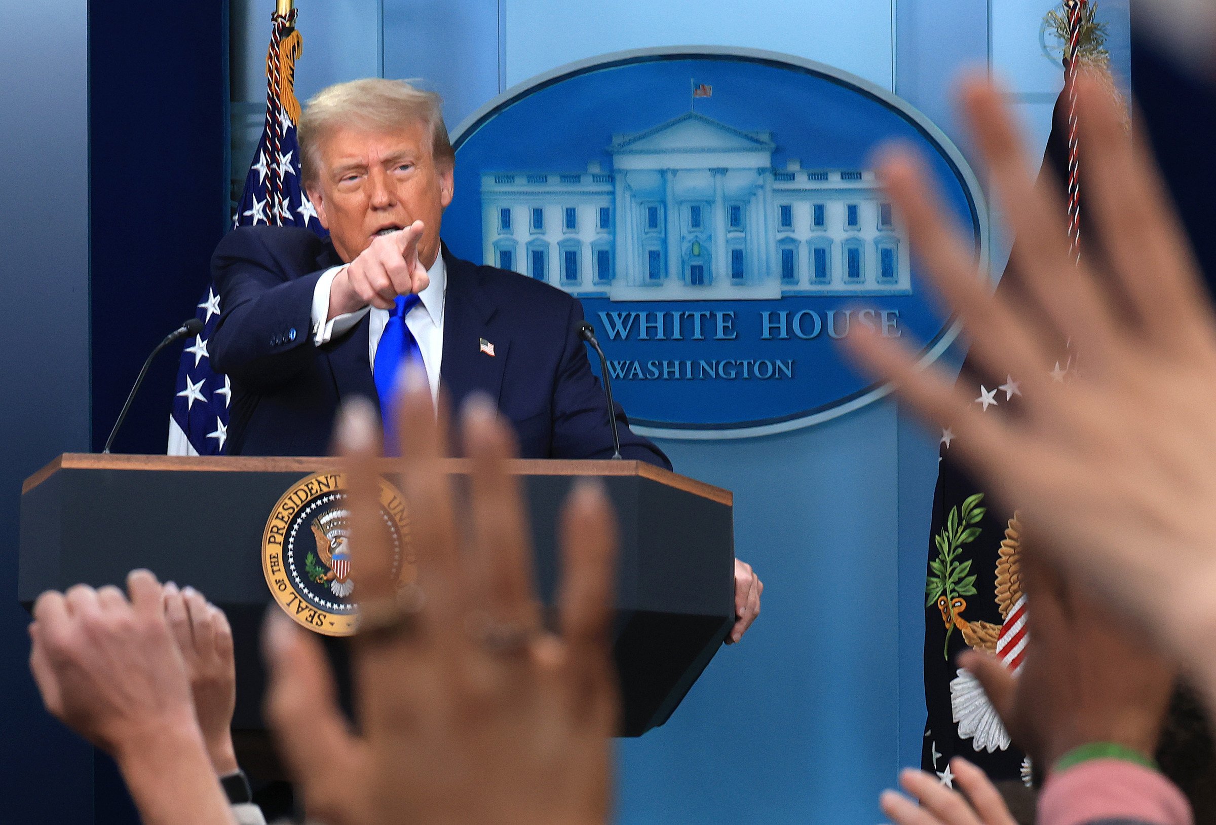 US President Donald Trump at the White House on Friday discussing a timetable for tariffs. Photo: Getty Images/TNS