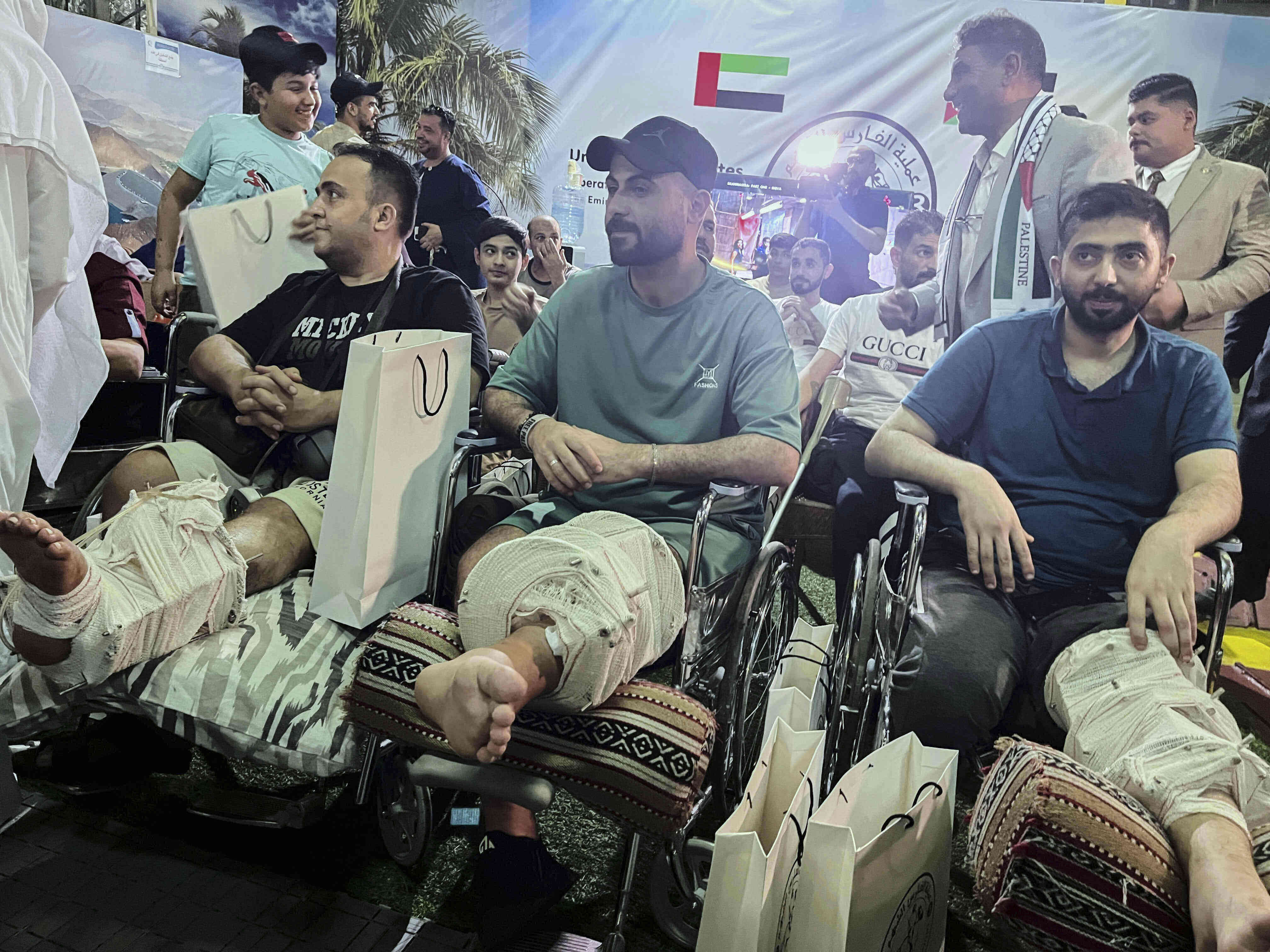 Palestinians injured during Israeli airstrikes on Gaza receive medical care at the UAE Floating Hospital in Al Arish, Egypt, on Friday. Photo: AP