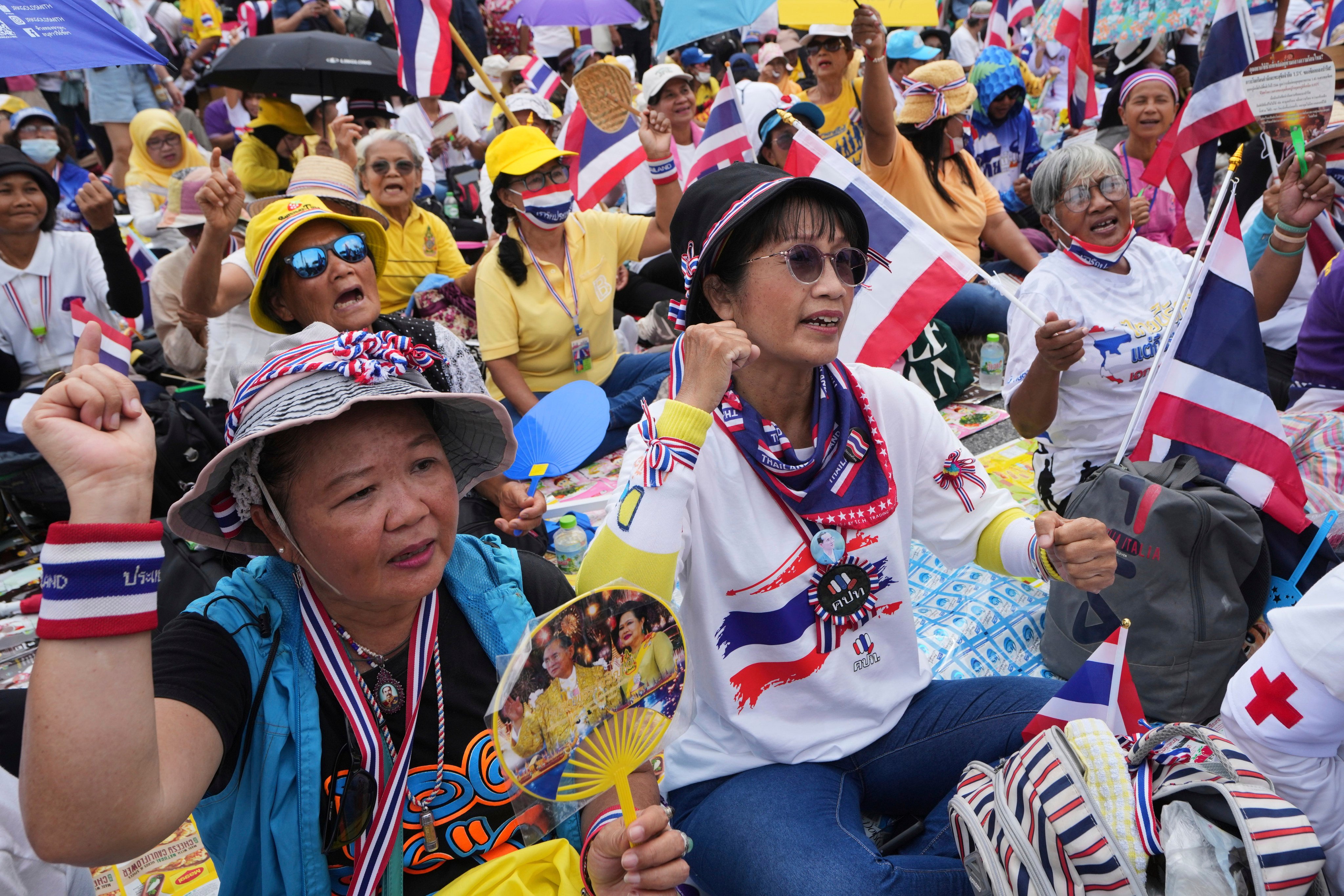 Thai protesters gather at Bangkok’s Victory Monument on Saturday, to demand Prime Minister Paetongtarn Shinawatra’s resignation. Photo: AP