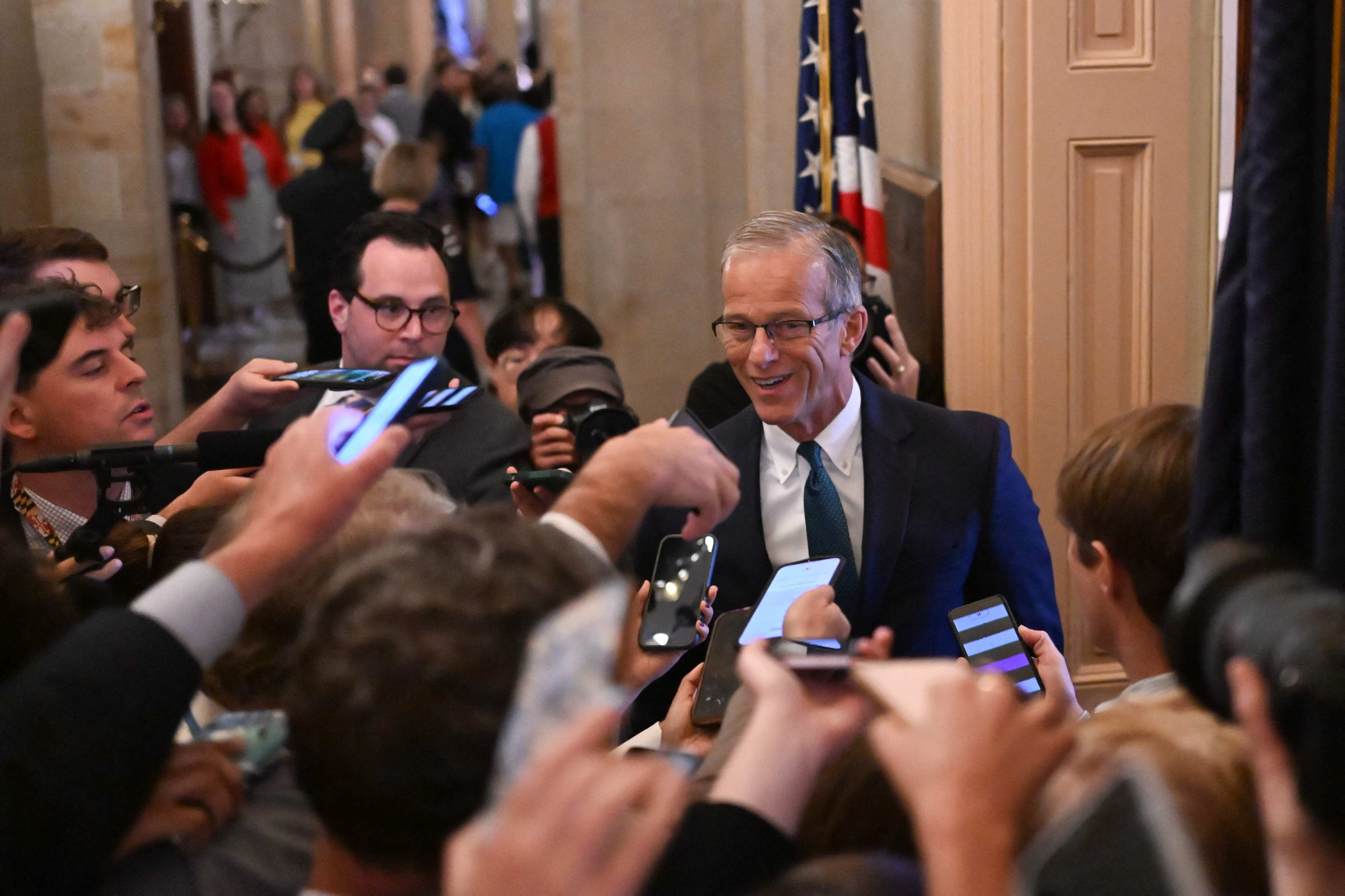 Senate Majority Leader John Thune speaks to reporters at the US Capitol in Washington on June 27. Photo: AFP