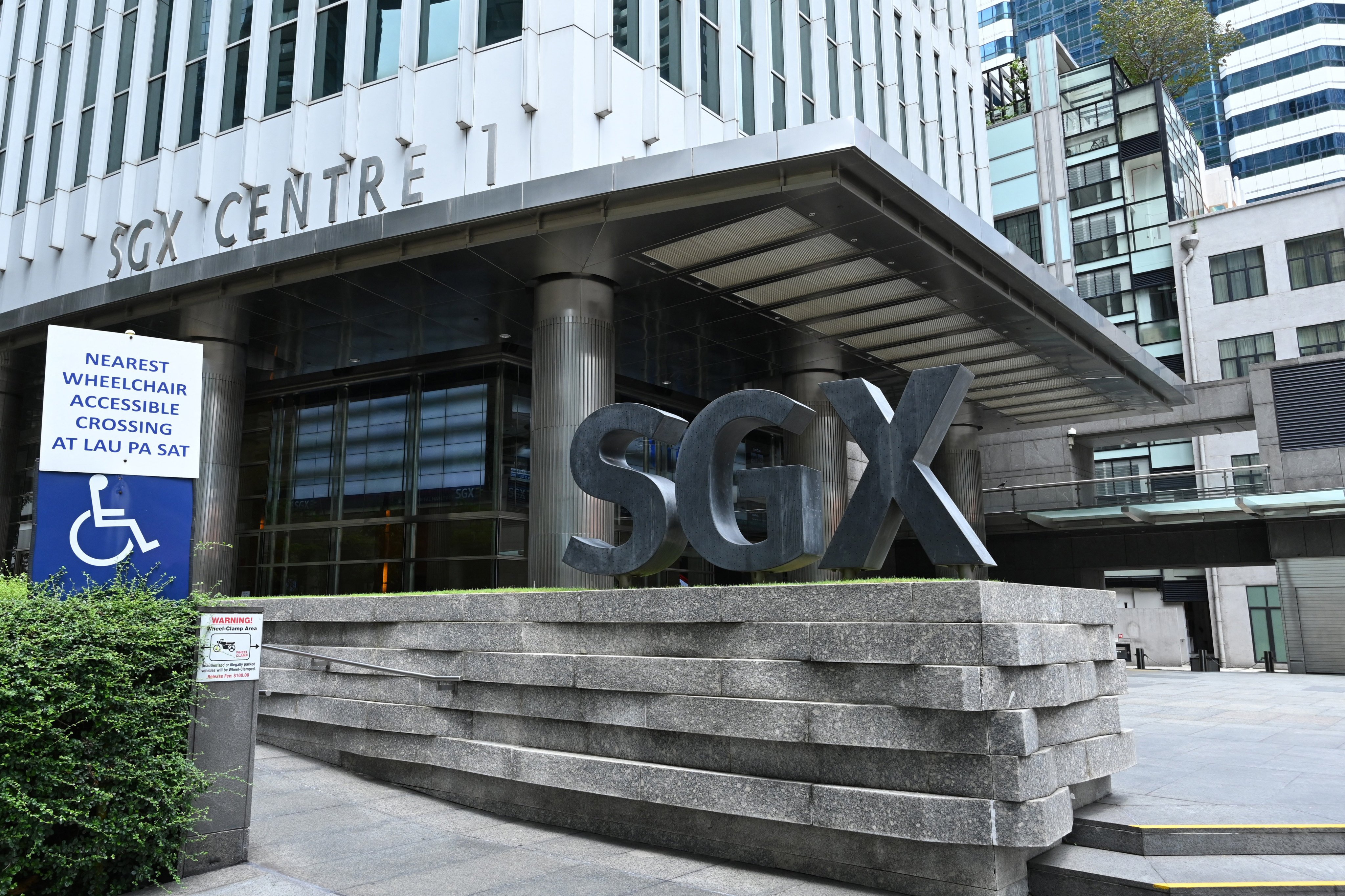 A view of the Singapore Exchange building in the central business district of Singapore on April 7, 2020. Photo: AFP