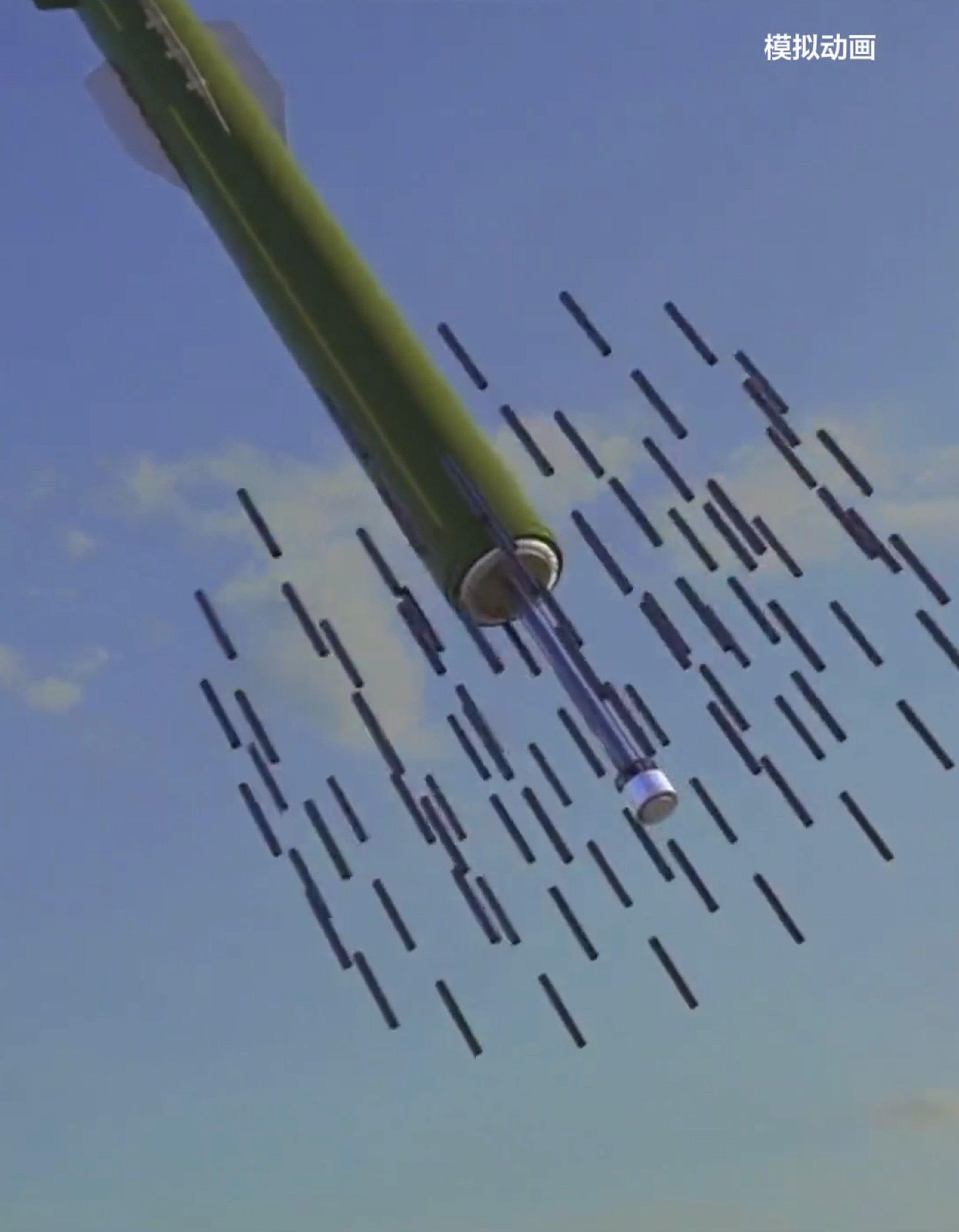 A video posted by CCTV on Thursday shows a weapon ejecting cylinder-shaped submunitions. Photo: Handout