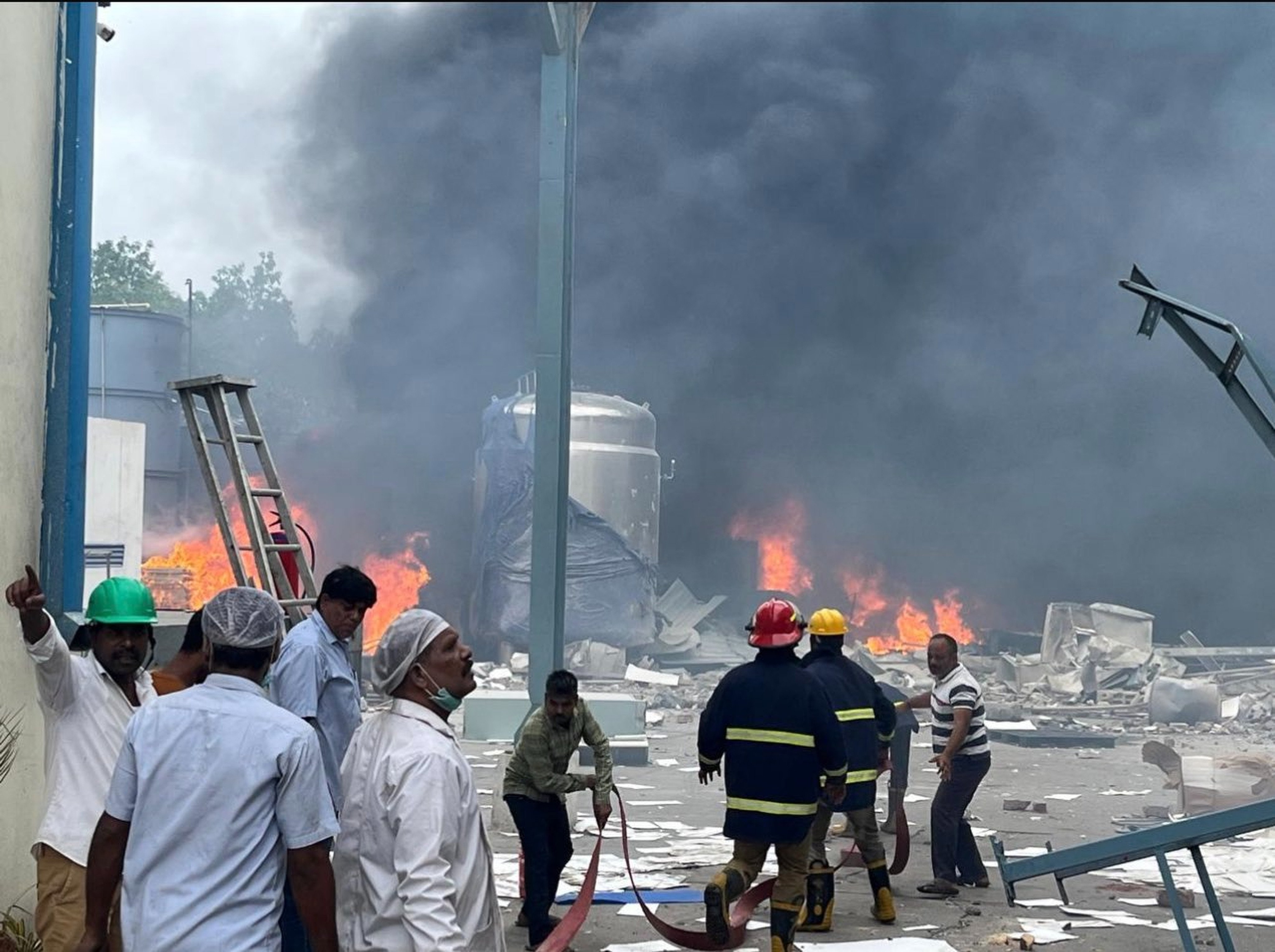 At least 8 people died after a reactor explosion triggered a fire at a Sigachi Industries unit in India’s Telangana state on Monday. Photo: Handout