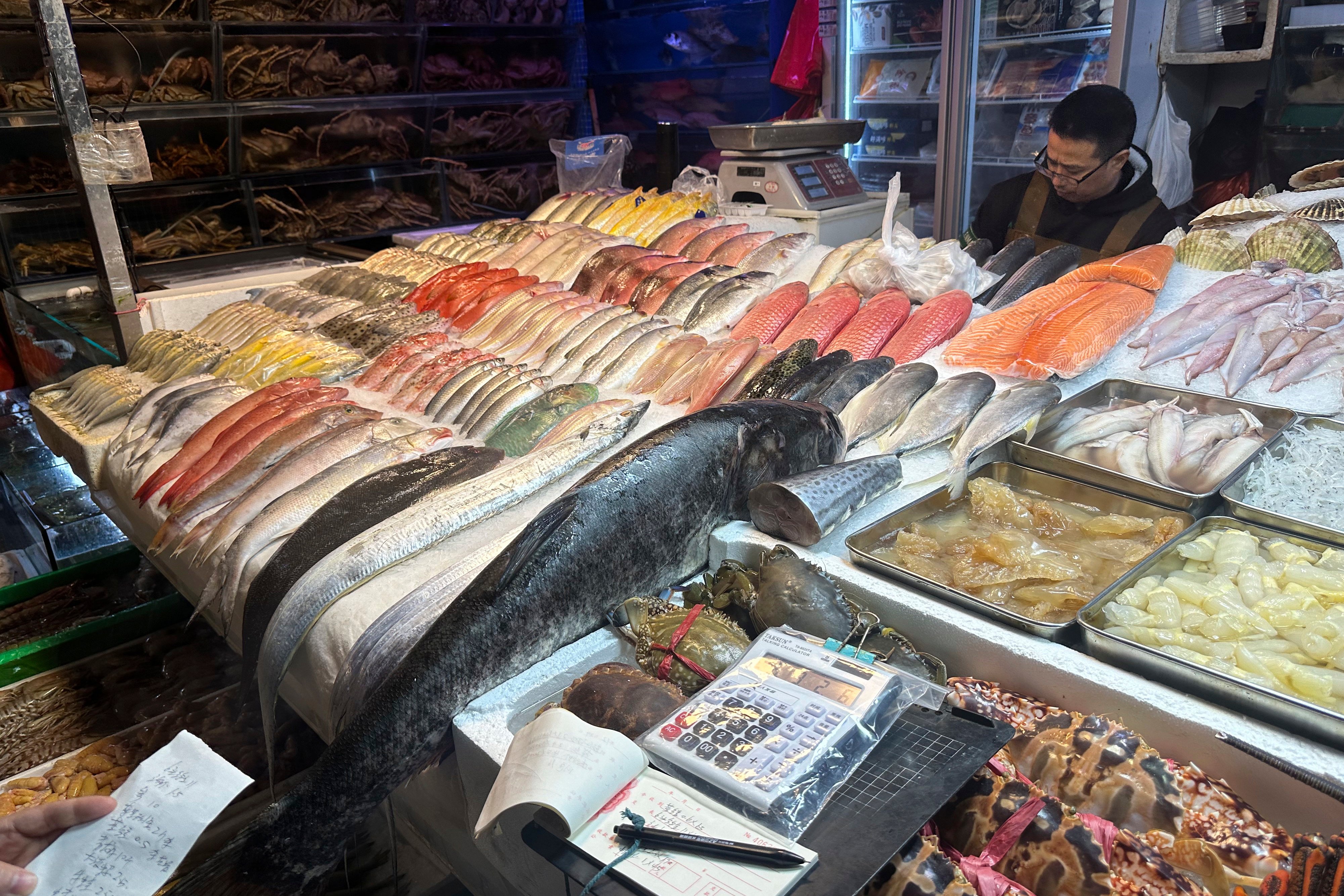 Seafood at a market in Beijing. China banned all seafood imports from Japan in August 2023 but has recently eased its restrictions. Photo: AP