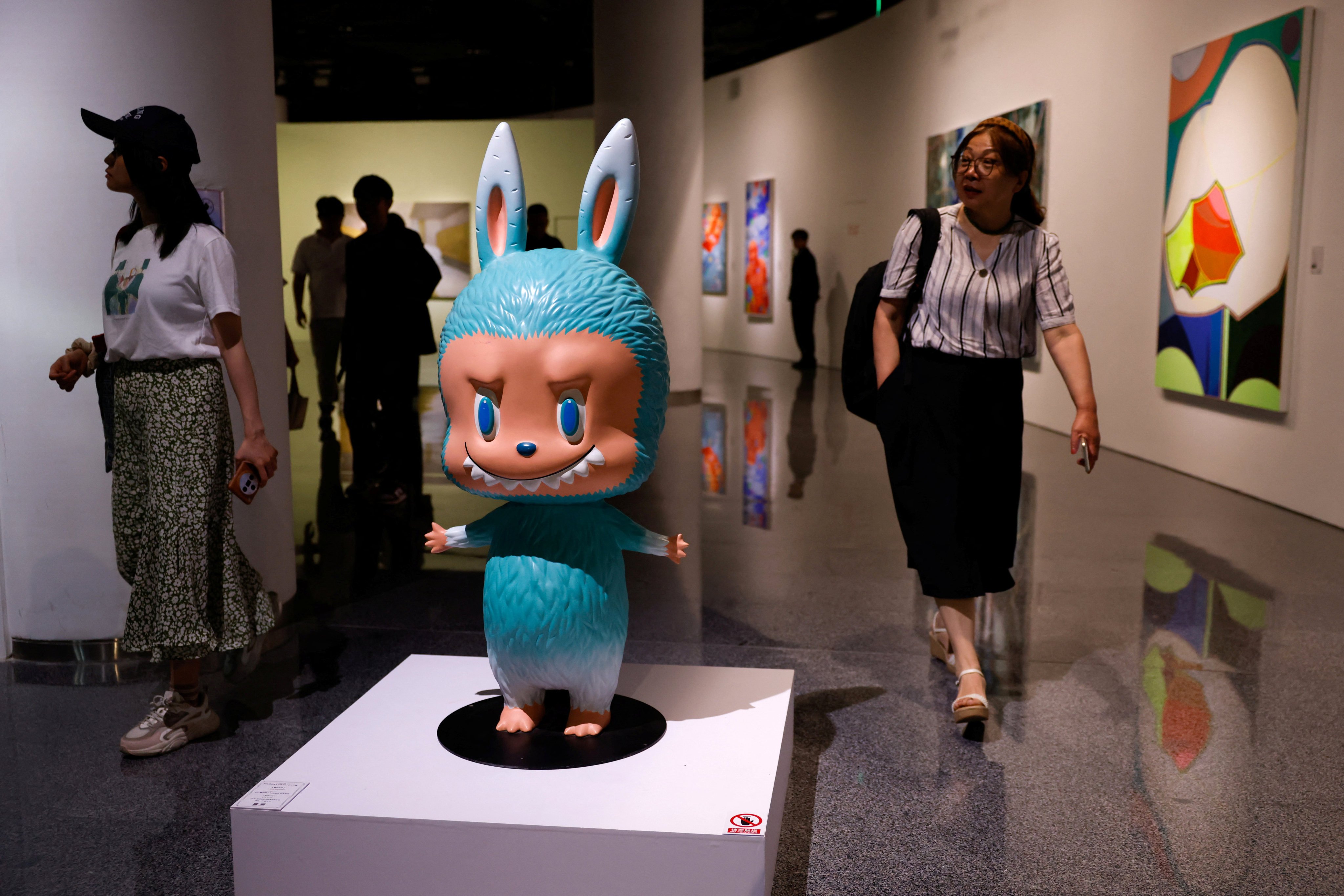 This Labubu figurine, displayed before an auction in Beijing, on June 6, was sold for 1.08 million yuan (US$150,499), setting a record for the most expensive Labubu sold. Photo: Reuters