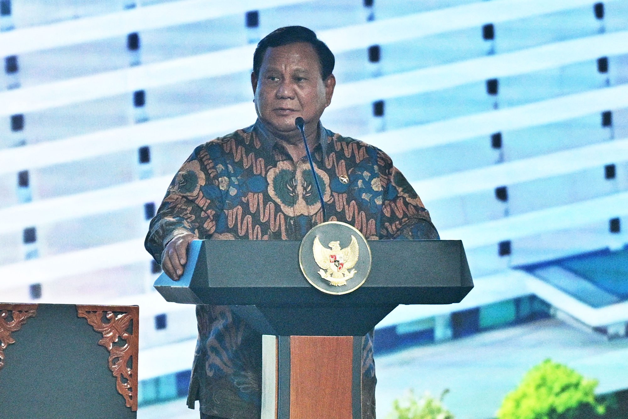 Indonesia’s President Prabowo Subianto delivers a speech during an event in Bali last week. Prabowo has called downstreaming his “priority policy”. Photo: AFP Indonesia’s President Prabowo Subianto delivers a speech during an event in Bali last week. Prabowo has called downstreaming his “priority policy”. Photo: AFP