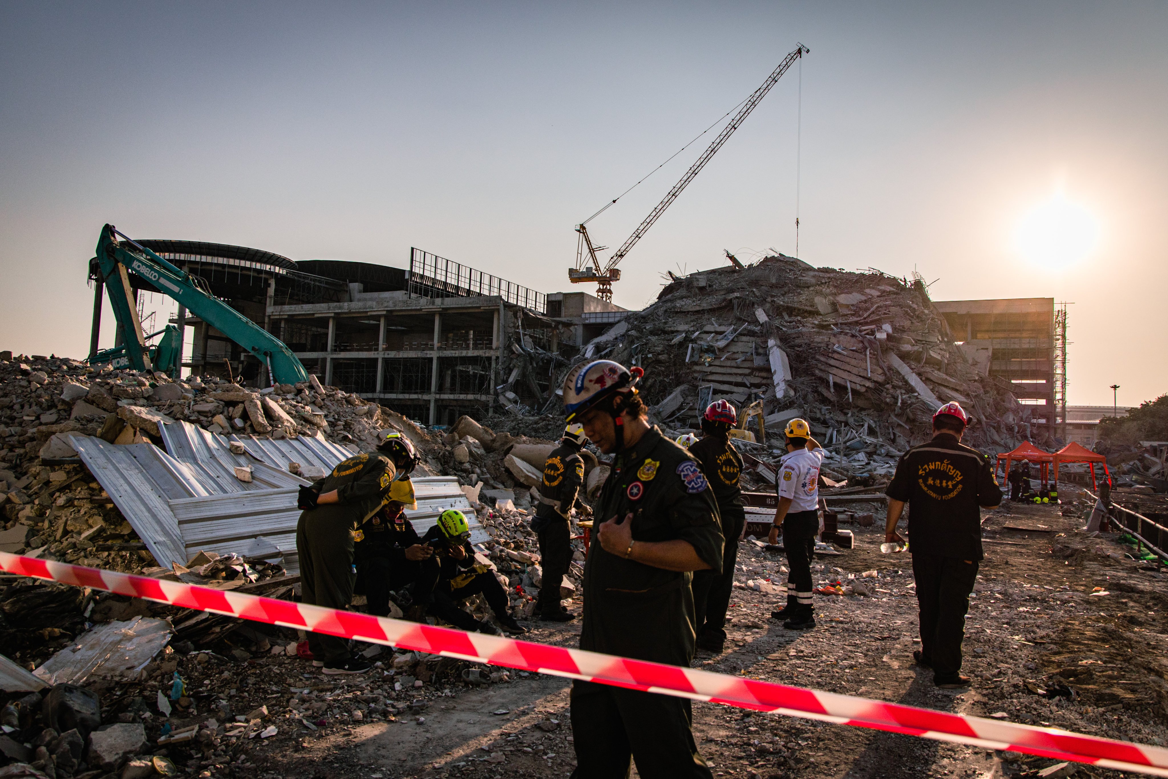 Rescuers at the scene of the building collapse in Bangkok following an earthquake in March. Photo: dpa