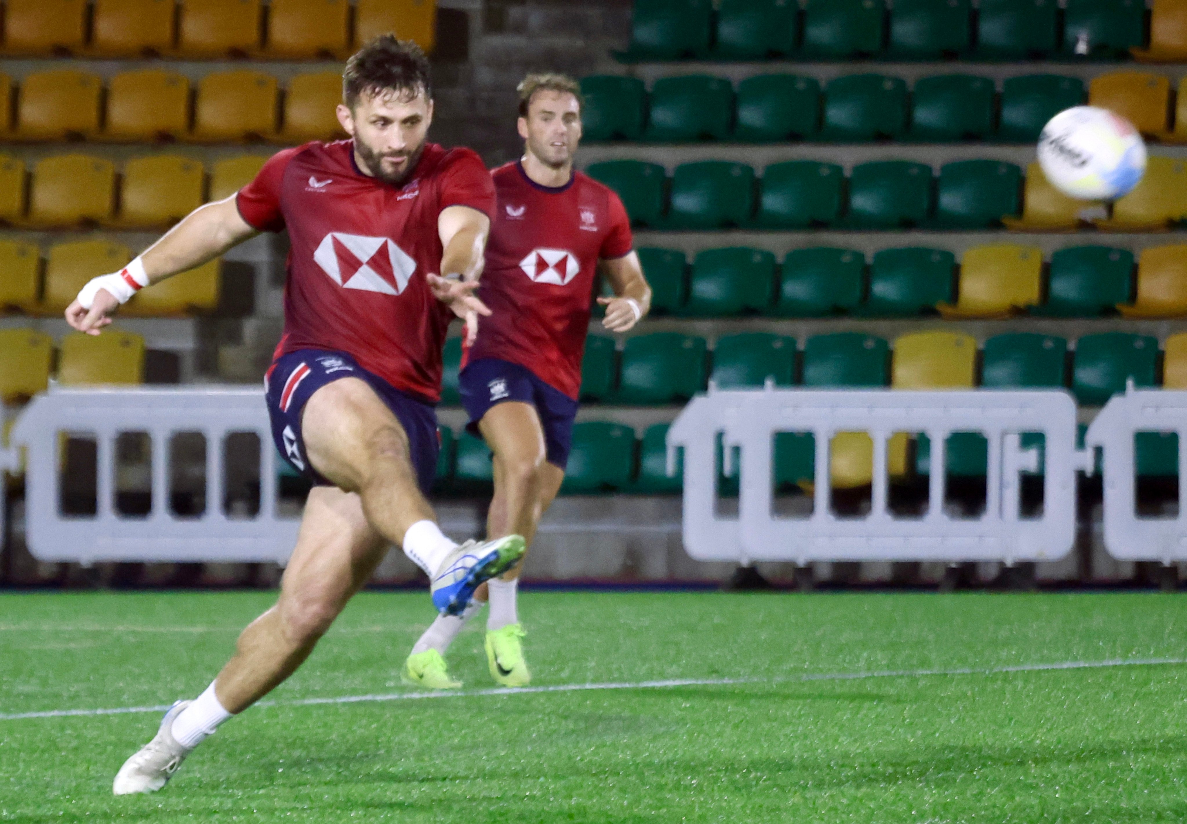 Ben Axten-Burrett puts boot to ball during training on Monday. Photo: Jonathan Wong