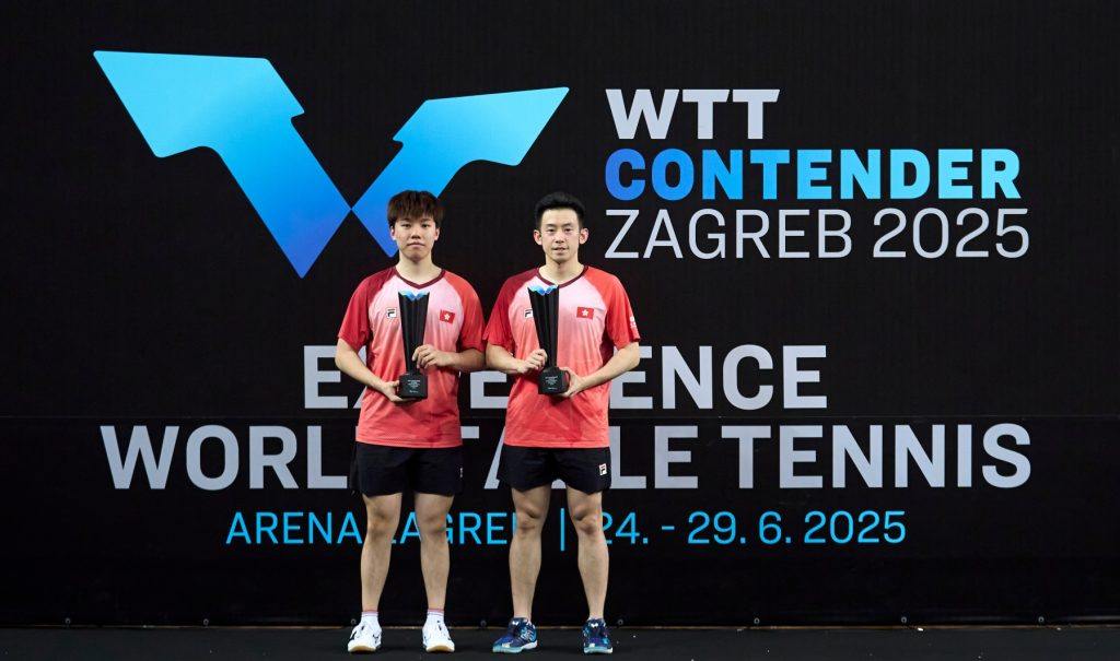 Baldwin Chan (left) and Wong Chun-ting won the men’s doubles title at WTT Contender Zagreb on Sunday. Photo: Handout