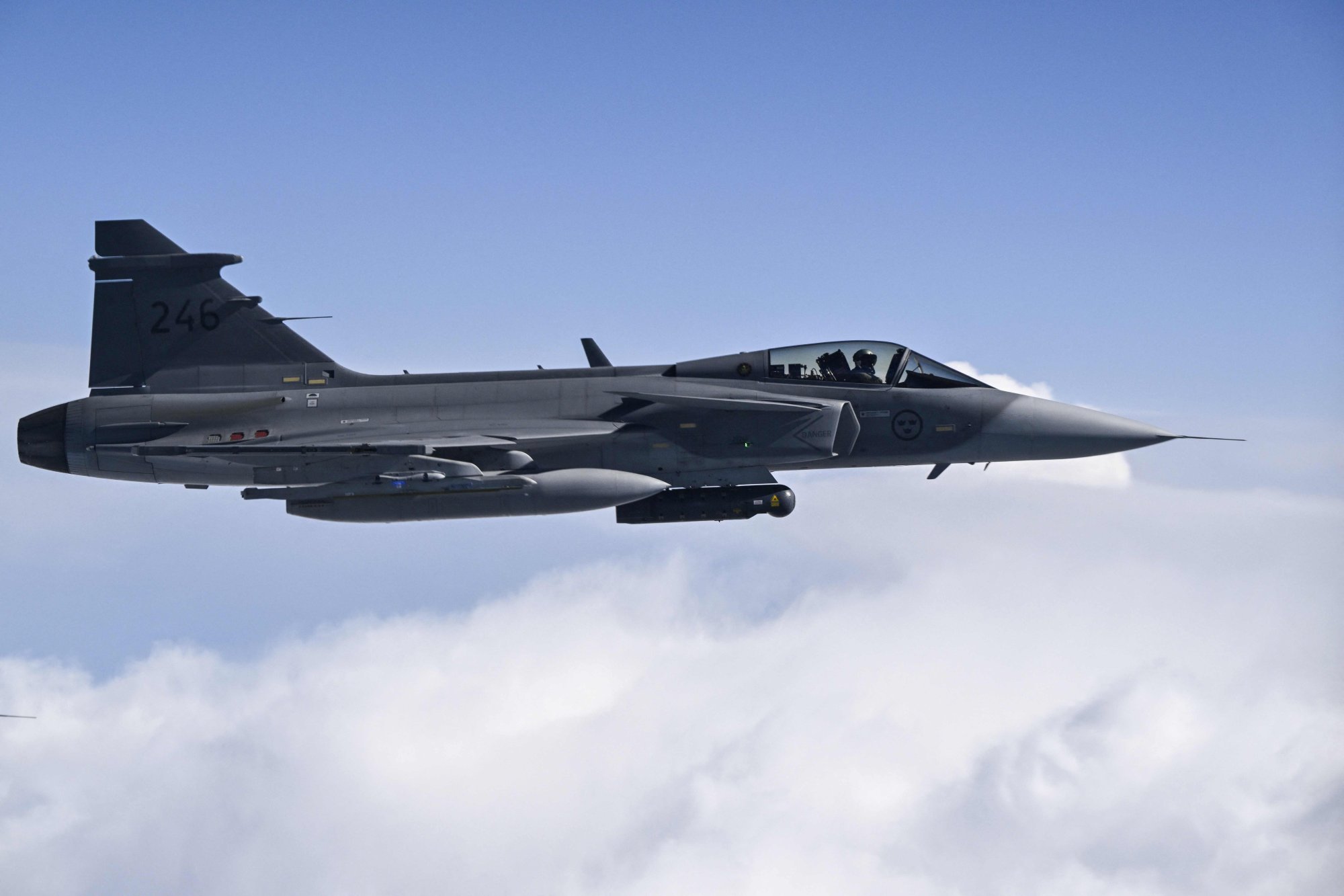 A Swedish Air Force Saab JAS 39 Gripen jet fighter takes part in the Nato Air Policing mission in July 2023. The Gripen has been tested to land on non-military grade runways. Photo: AFP A Swedish Air Force Saab JAS 39 Gripen jet fighter takes part in the Nato Air Policing mission in July 2023. The Gripen has been tested to land on non-military grade runways. Photo: AFP