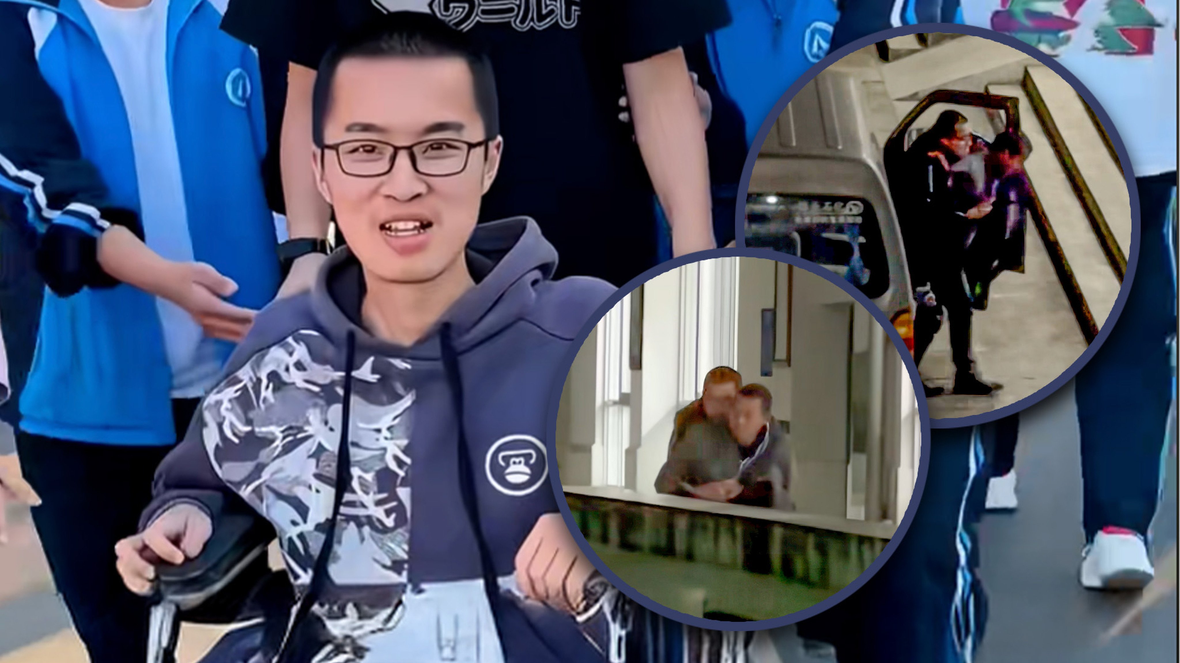 A father in China who has carried his disabled son to school every day for the past 12 years has vowed to do the same when he goes to university. Photo: SCMP composite/Douyin