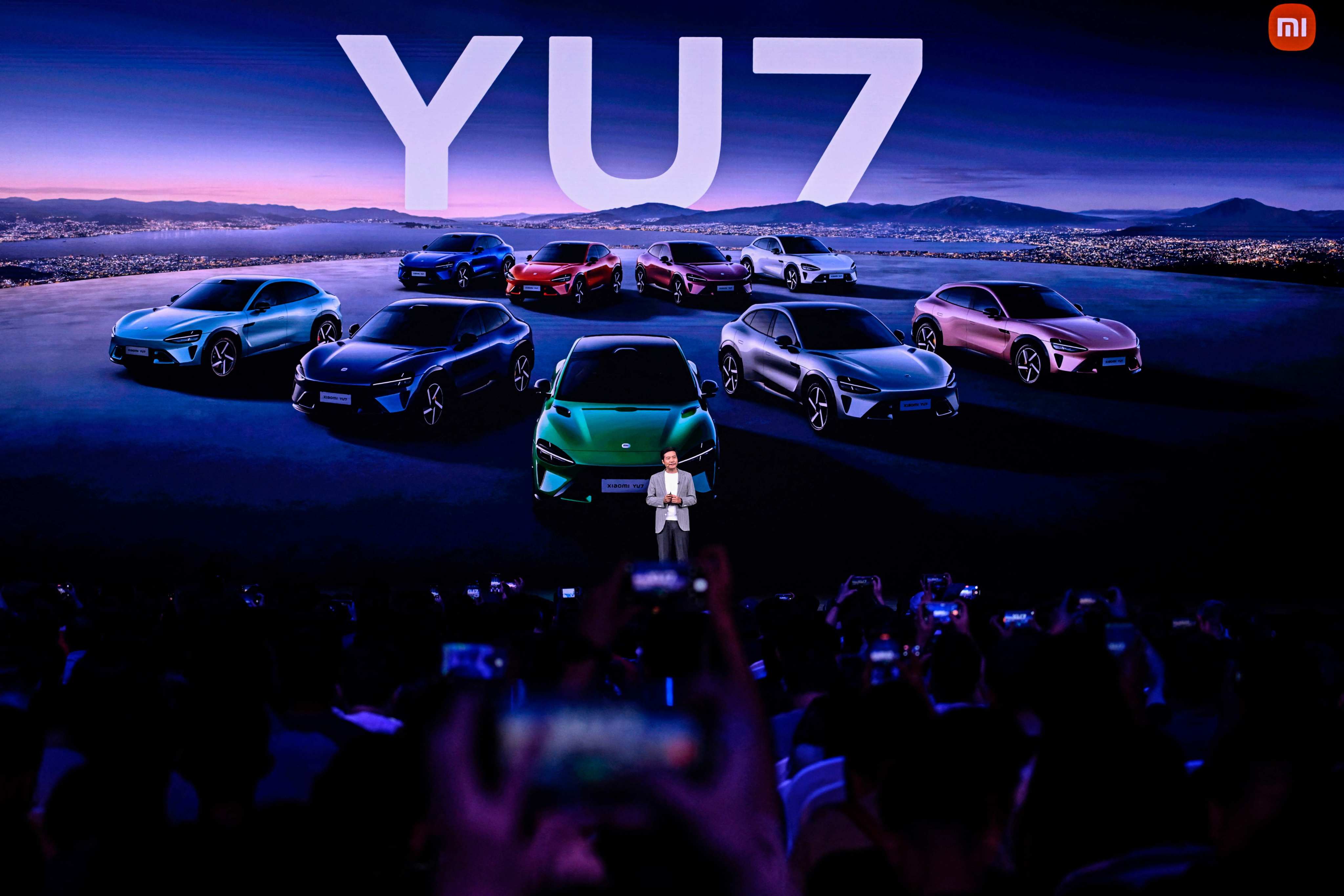 Xiaomi CEO Lei Jun introduces the YU7. Photo: AFP
