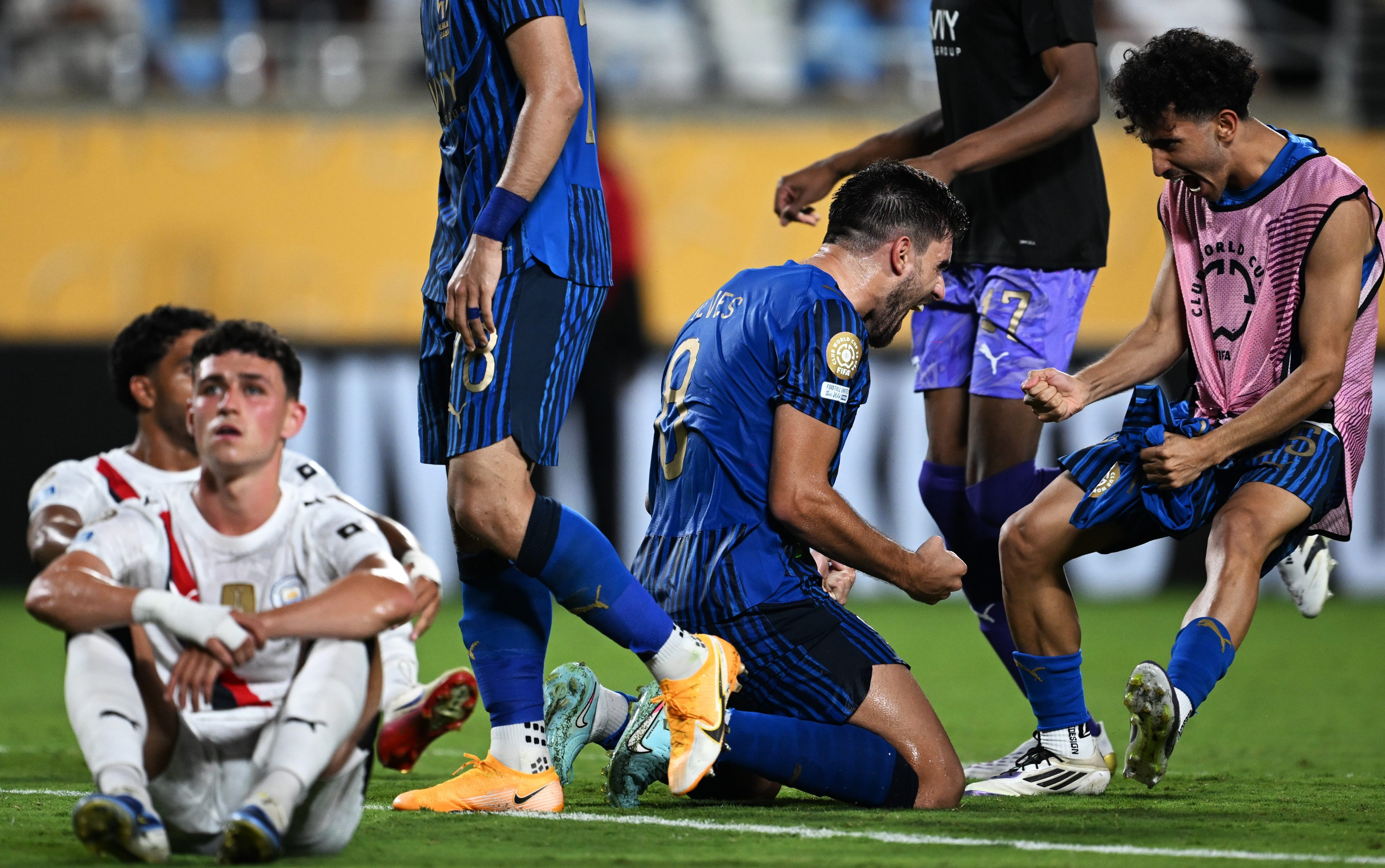 Al-Hilal players celebrate as Manchester City’ players look stunned after their round-of-16 match at the Fifa Club World Cup at Camping World Stadium in Orlando, Florida on Monday. Photo: Xinhua