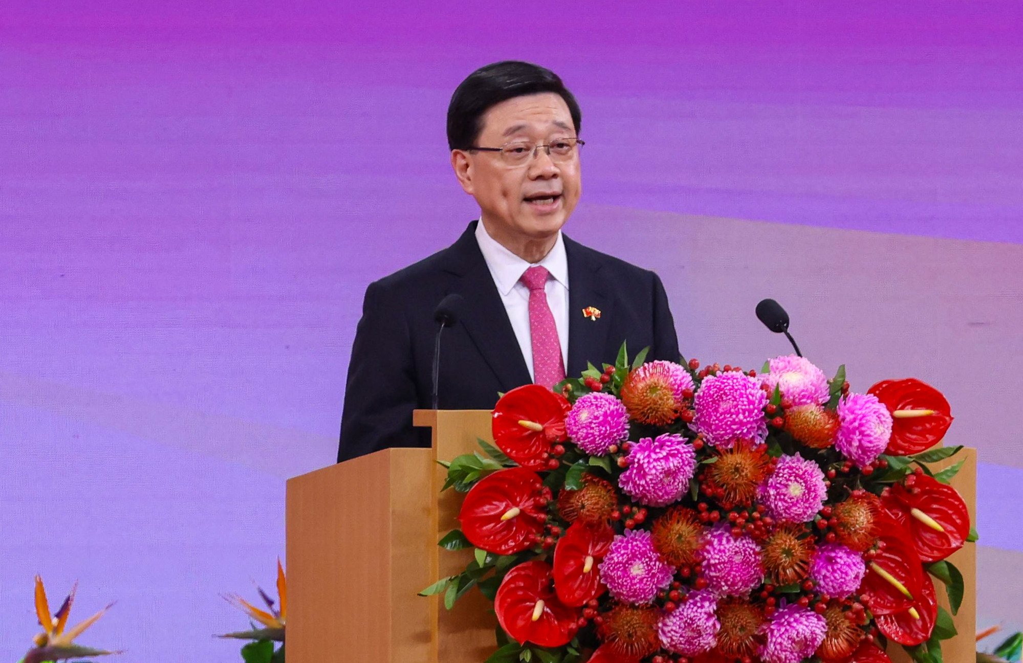 John Lee lays down his vision of governance and his administration’s priorities in a speech at the Hong Kong Convention and Exhibition Centre in Wan Chai. Photo: Nora Tam