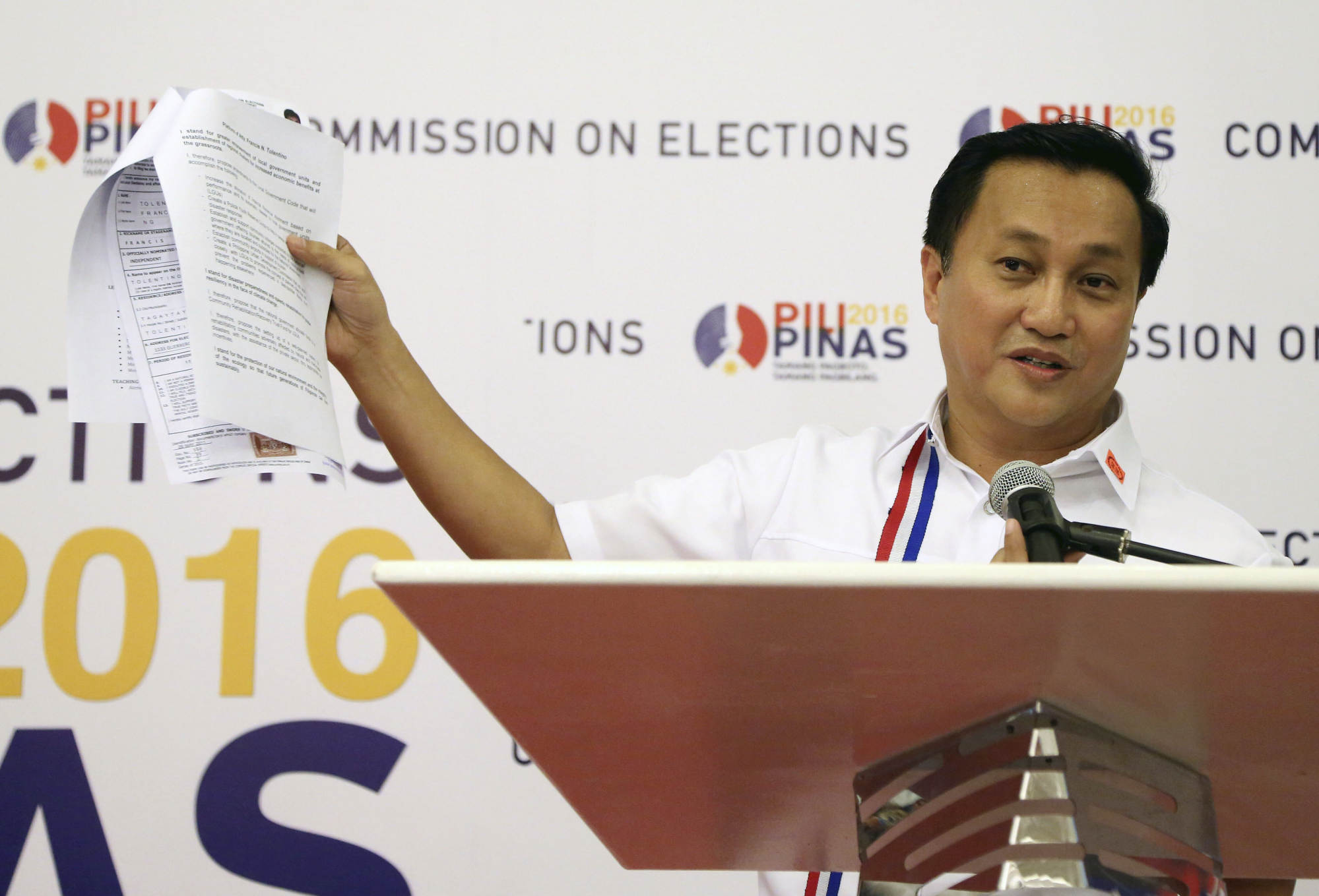 China’s travel ban on ex-Philippine senator Francis Tolentino is unlikely to sway Manila’s South China Sea stance. Photo: AP