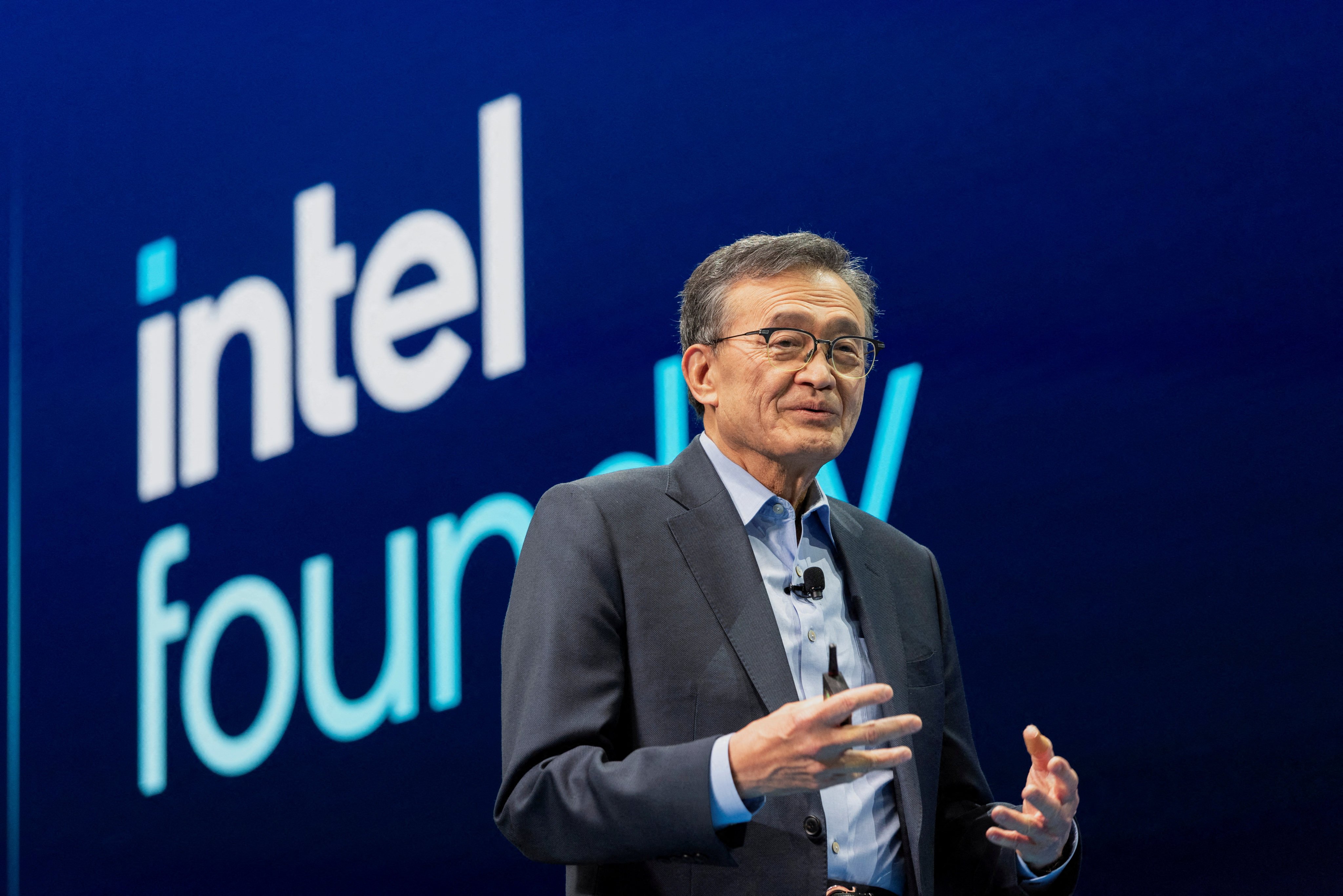 Intel CEO Lip-Bu Tan speaks at the company’s Annual Manufacturing Technology Conference in San Jose, California, April 29, 2025. Photo: Reuters